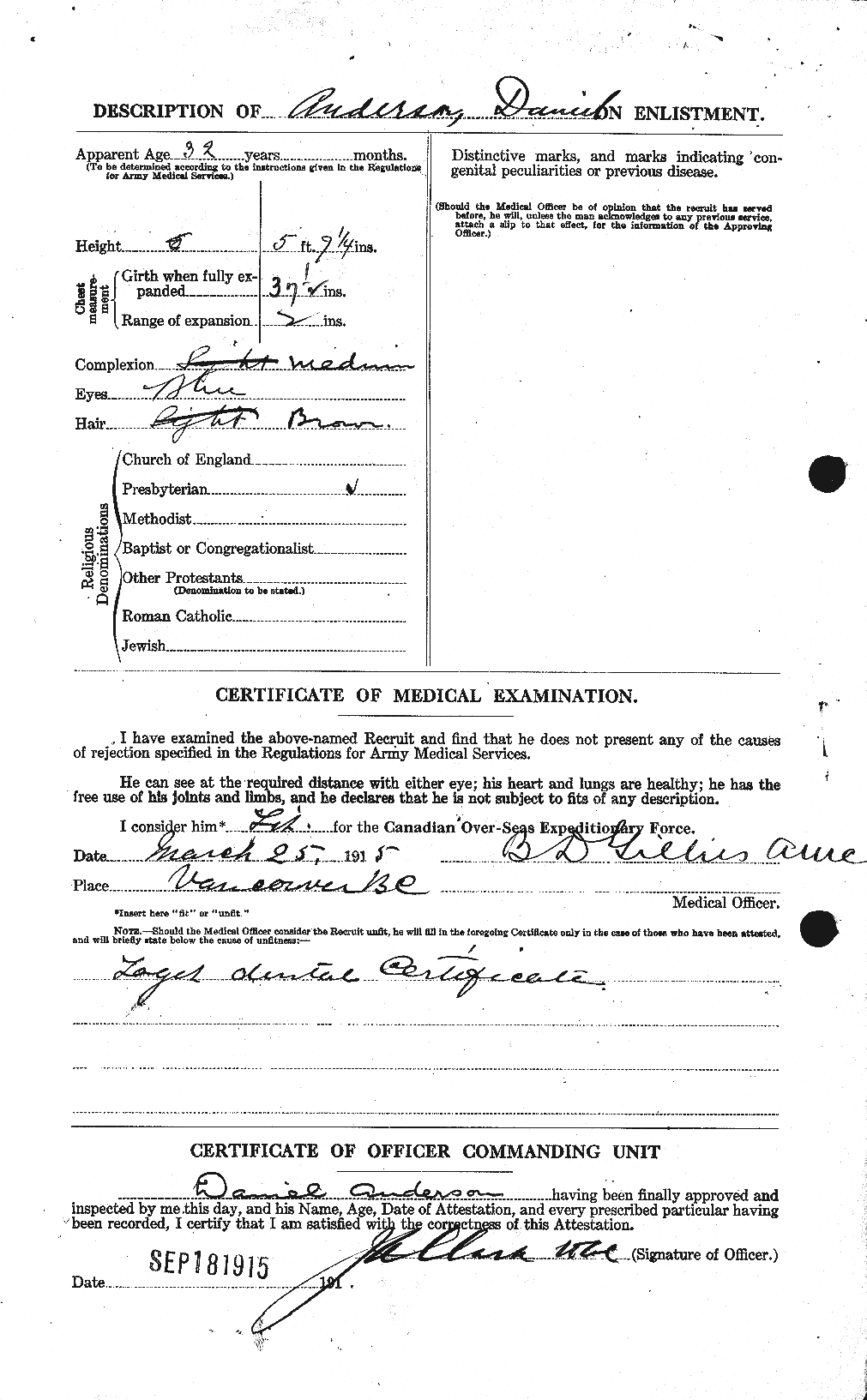 Dossiers du Personnel de la Première Guerre mondiale - CEC 210043b