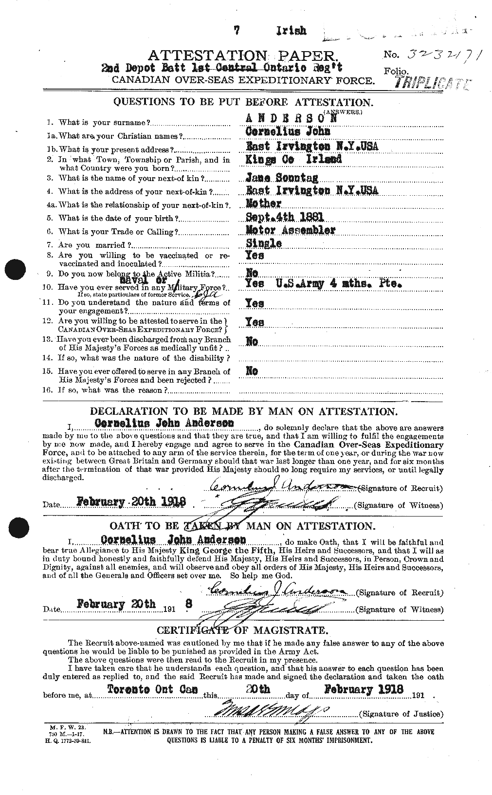 Dossiers du Personnel de la Première Guerre mondiale - CEC 210052a