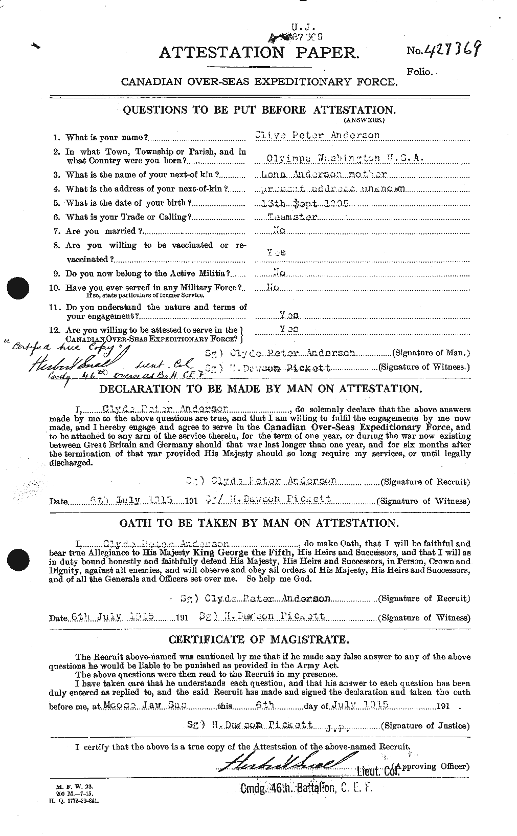 Personnel Records of the First World War - CEF 210057a
