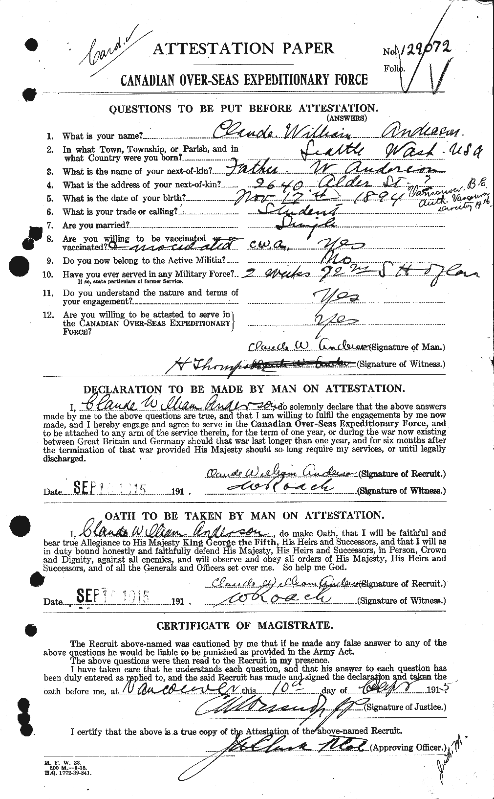 Personnel Records of the First World War - CEF 210067a