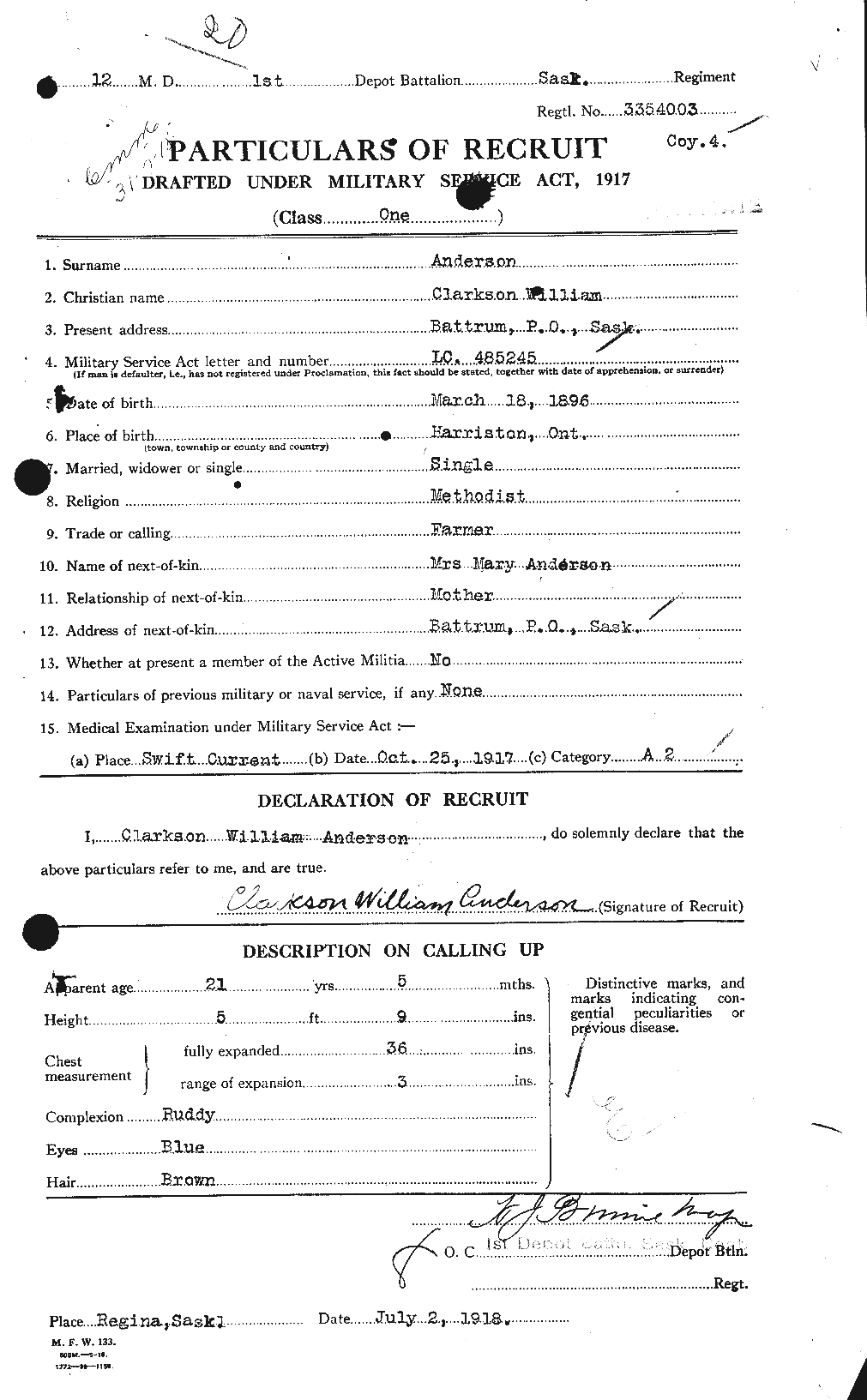 Personnel Records of the First World War - CEF 210070a