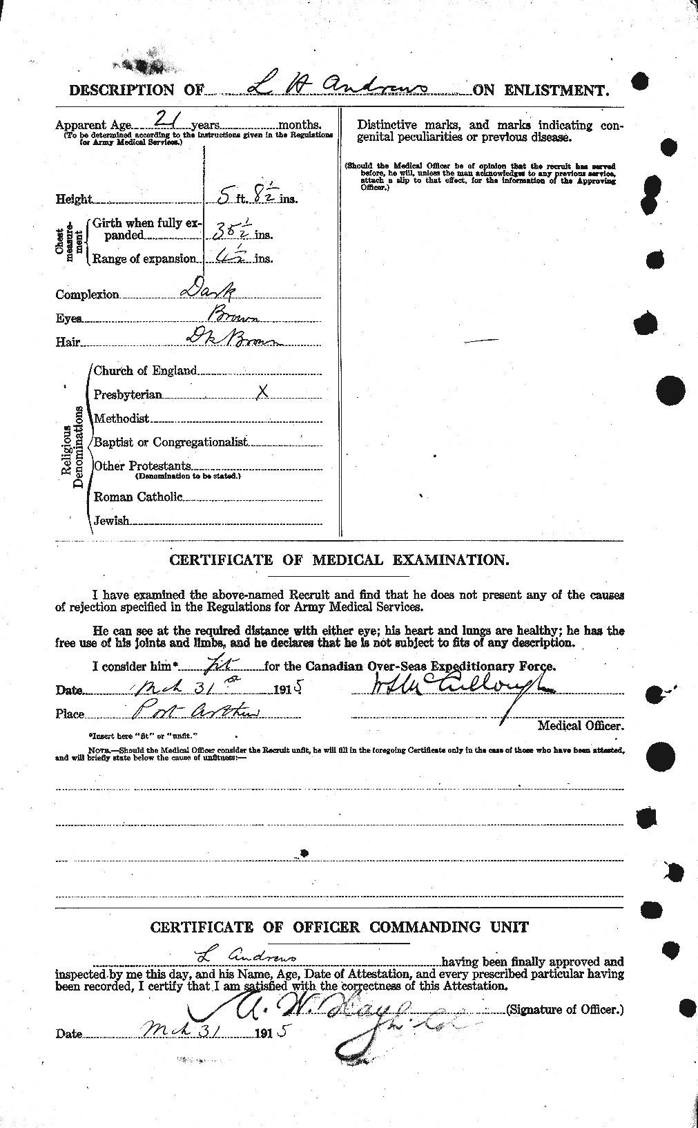 Dossiers du Personnel de la Première Guerre mondiale - CEC 210172b