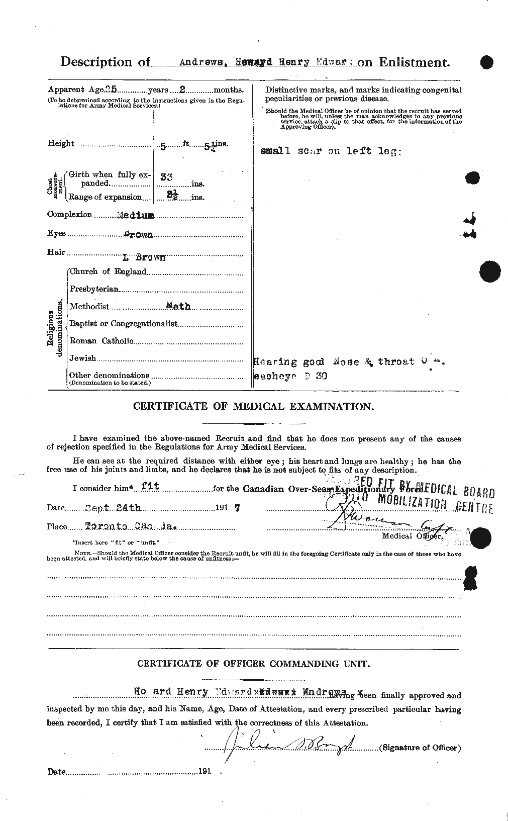 Dossiers du Personnel de la Première Guerre mondiale - CEC 210255b