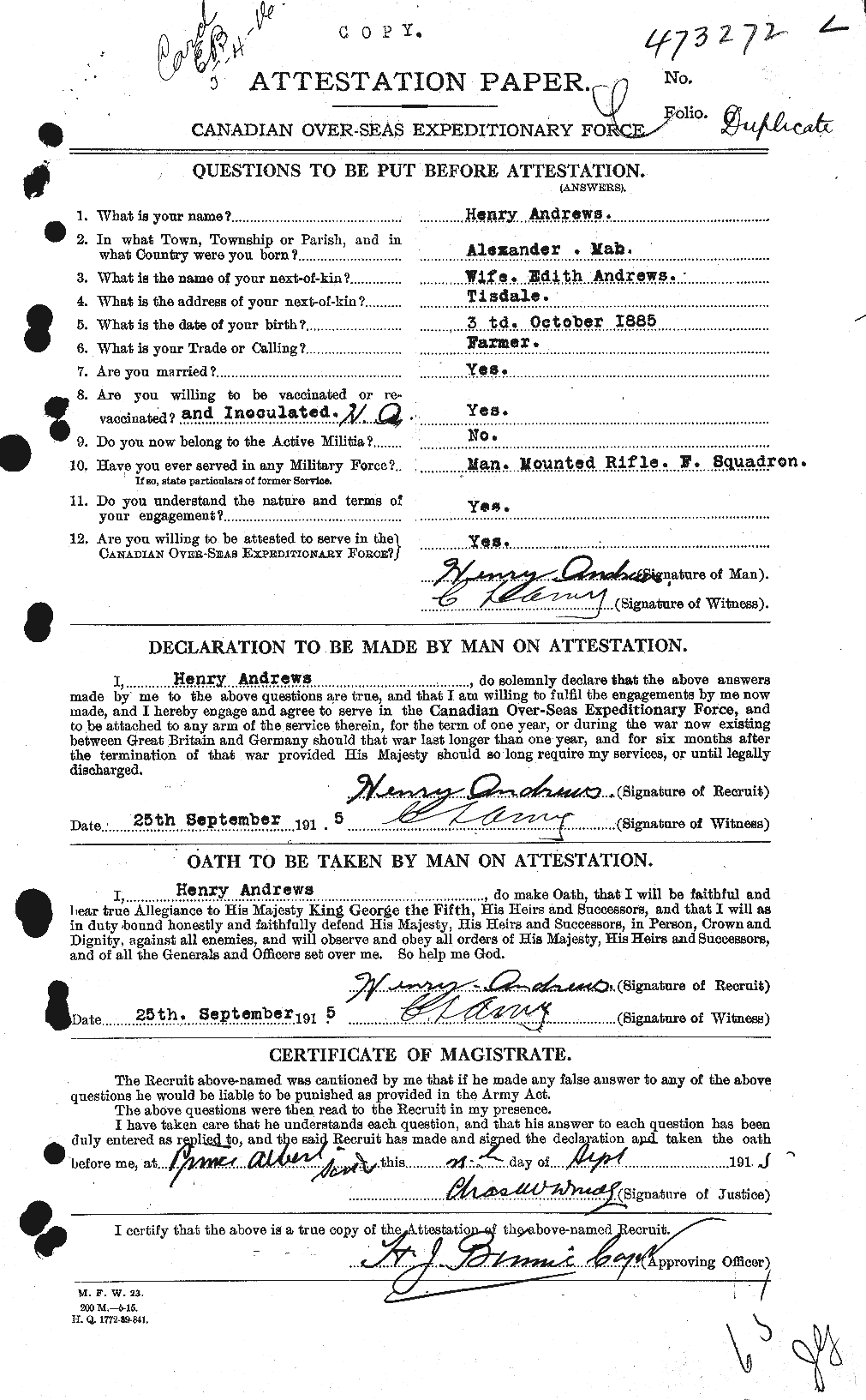 Personnel Records of the First World War - CEF 210278a