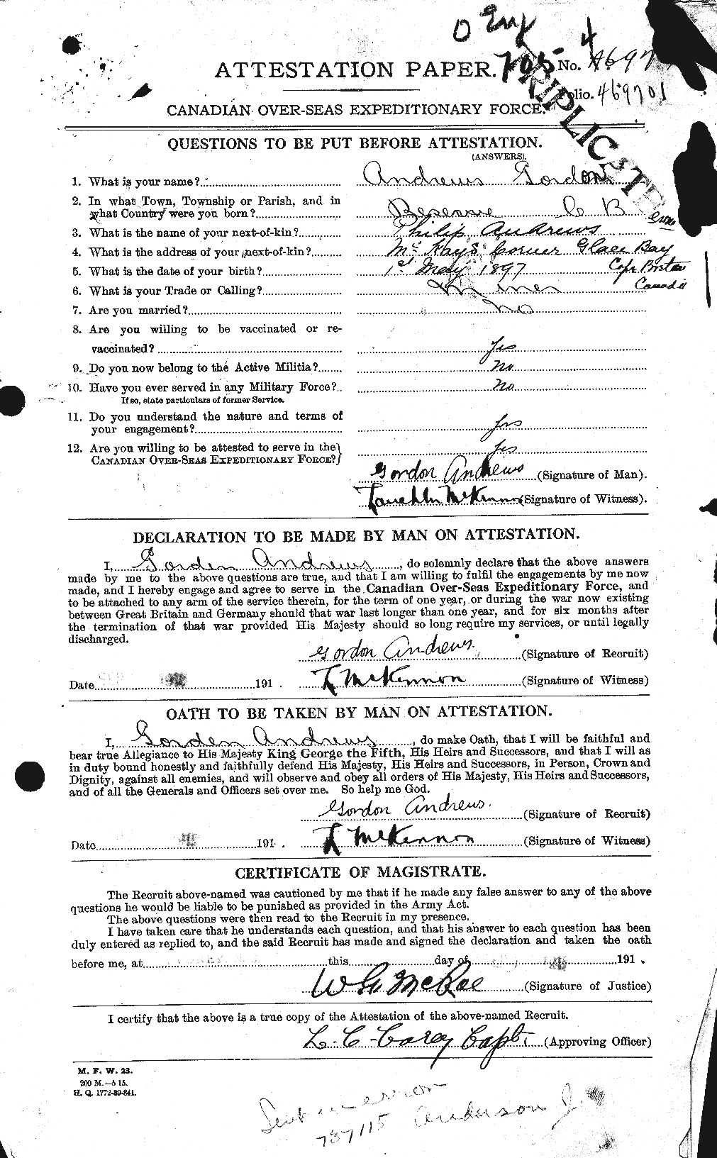 Personnel Records of the First World War - CEF 210303a