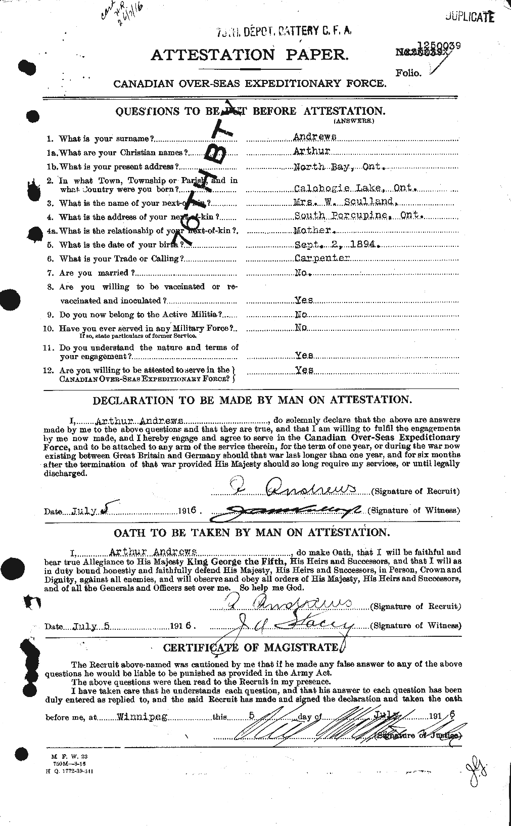 Personnel Records of the First World War - CEF 210434a