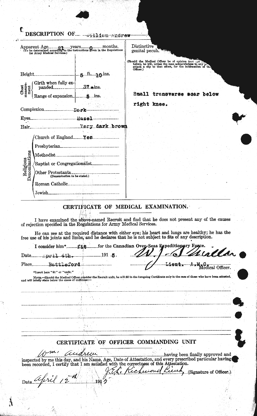Dossiers du Personnel de la Première Guerre mondiale - CEC 210475b