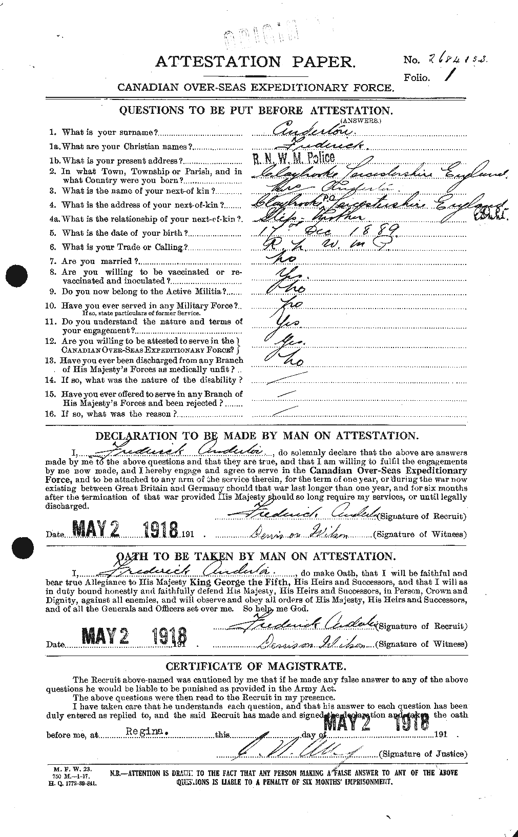 Personnel Records of the First World War - CEF 210657a