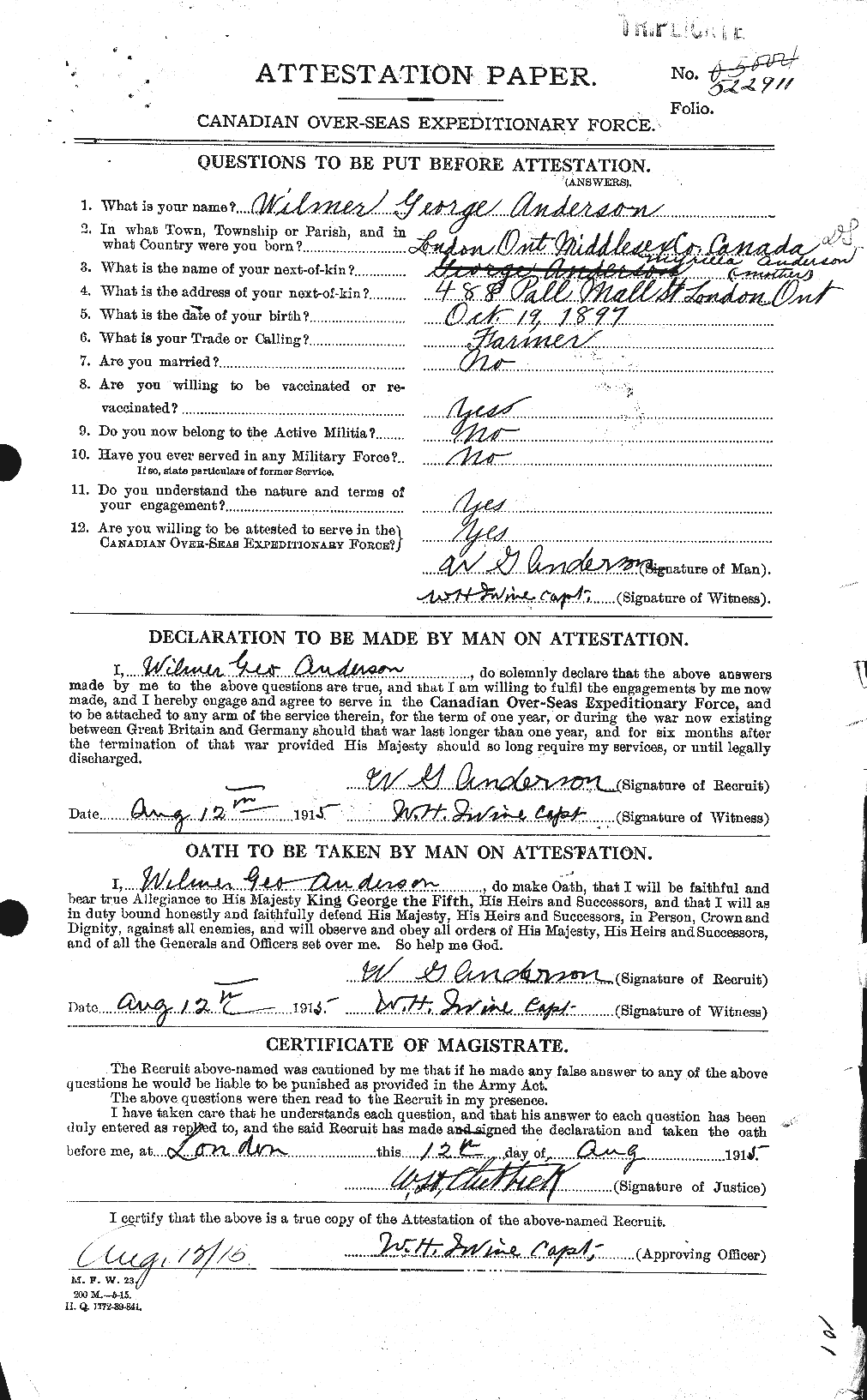 Personnel Records of the First World War - CEF 210664a