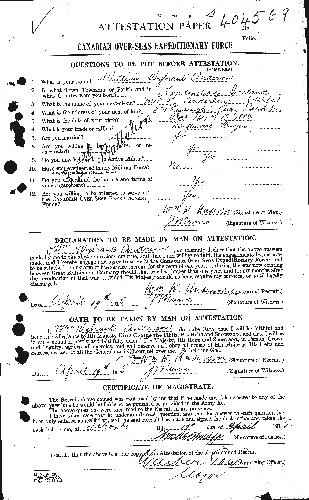 Personnel Records of the First World War - CEF 210667a