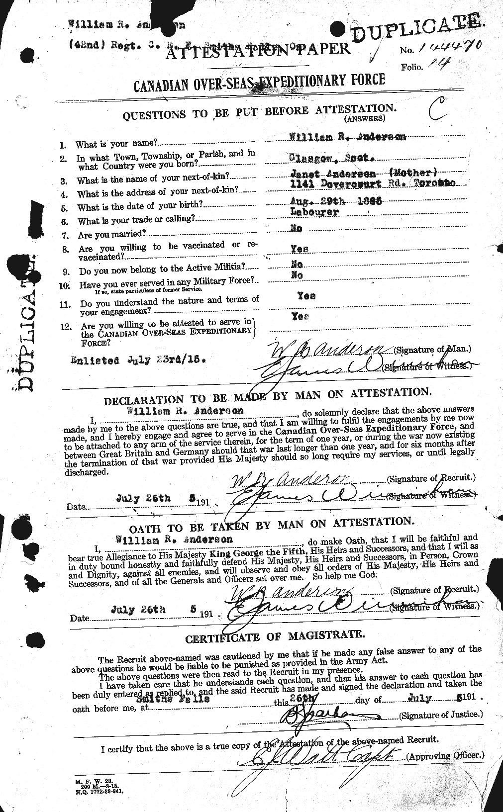 Dossiers du Personnel de la Première Guerre mondiale - CEC 210677a