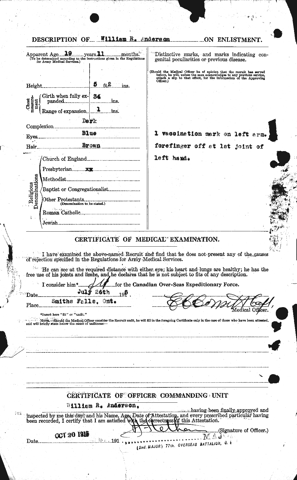 Dossiers du Personnel de la Première Guerre mondiale - CEC 210677b