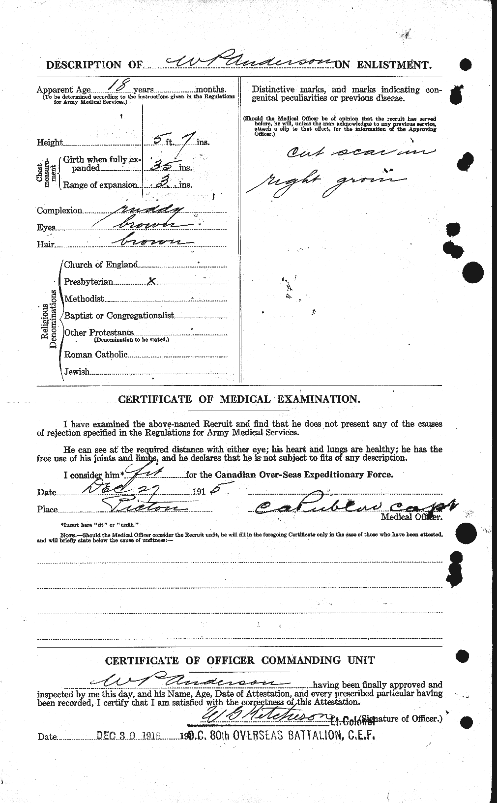 Dossiers du Personnel de la Première Guerre mondiale - CEC 210678b