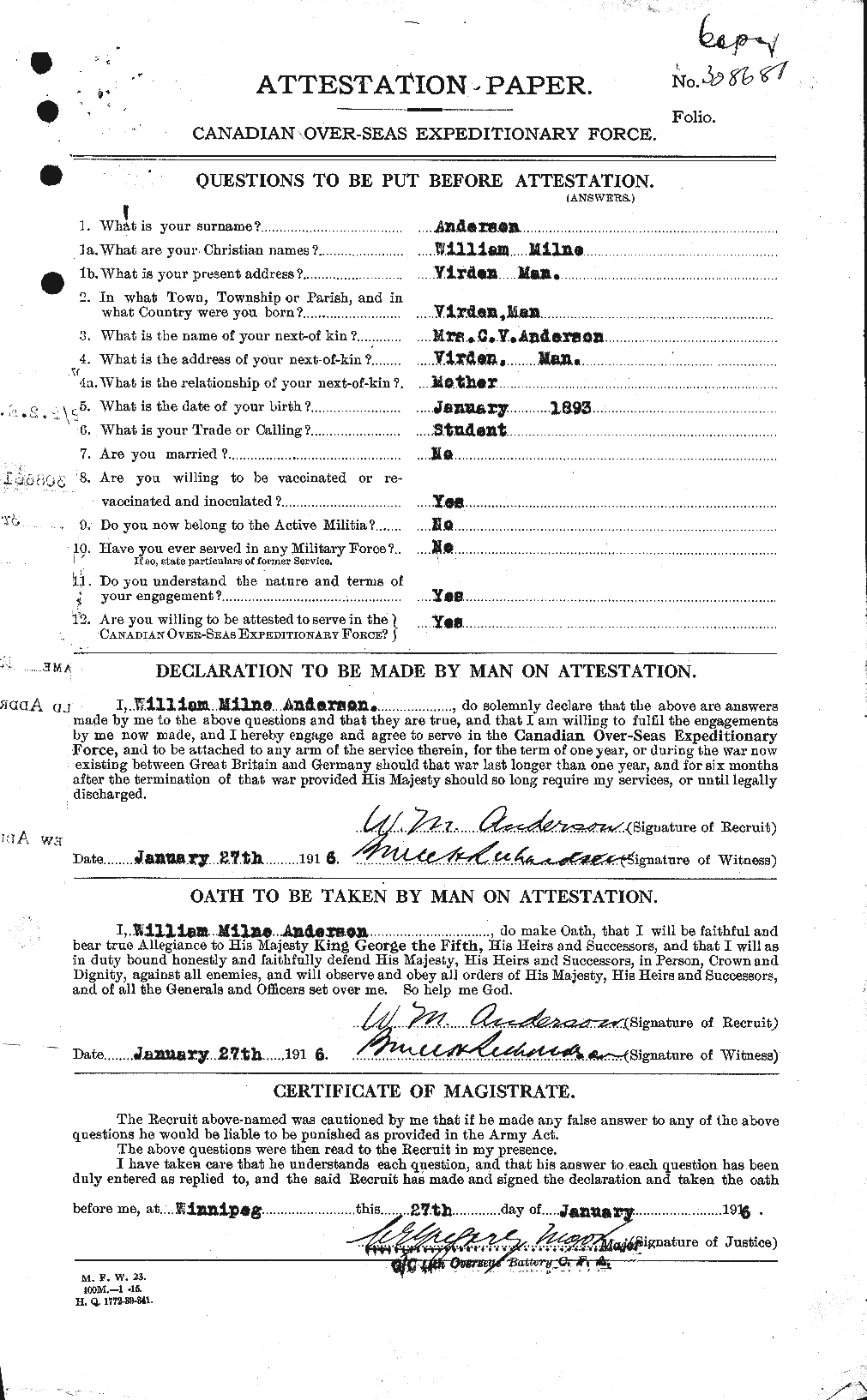 Dossiers du Personnel de la Première Guerre mondiale - CEC 210681a