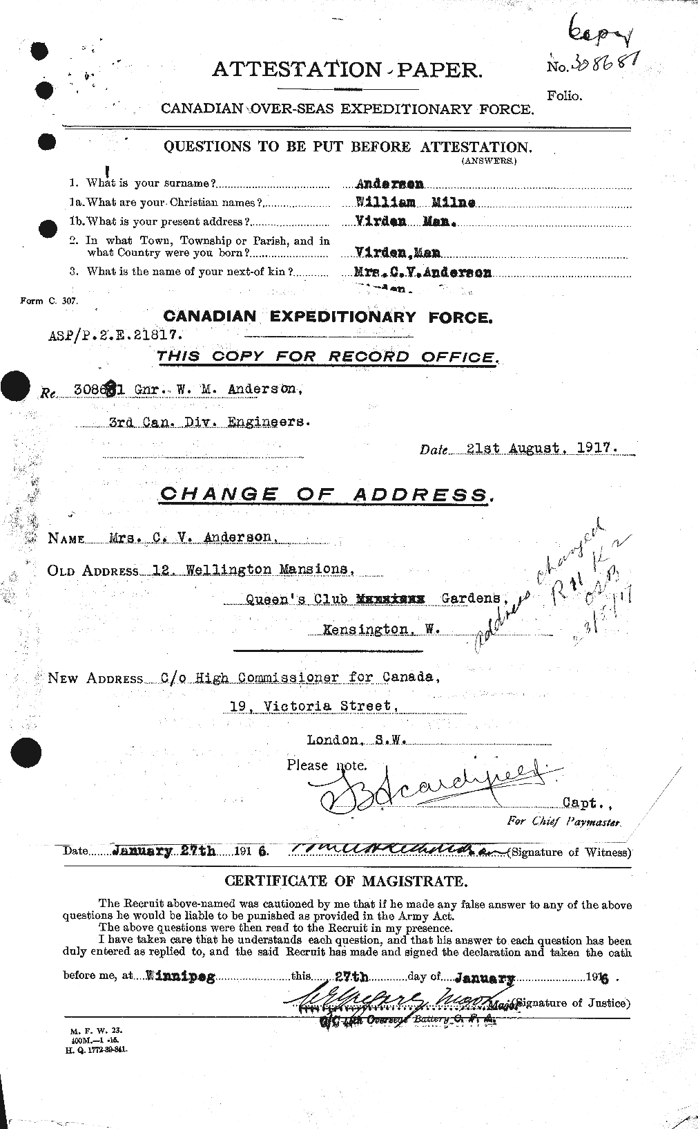 Dossiers du Personnel de la Première Guerre mondiale - CEC 210682a