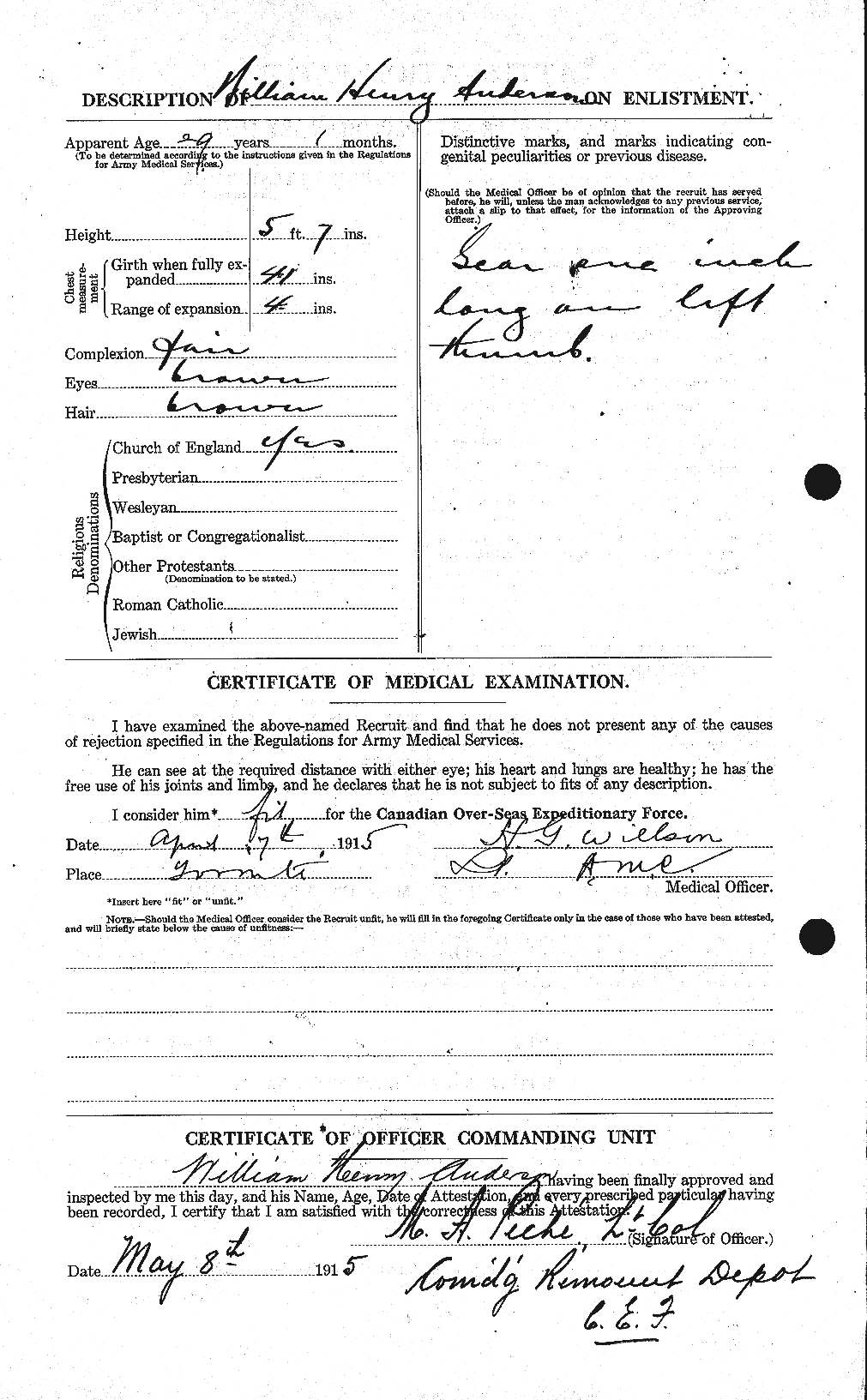 Dossiers du Personnel de la Première Guerre mondiale - CEC 210715b