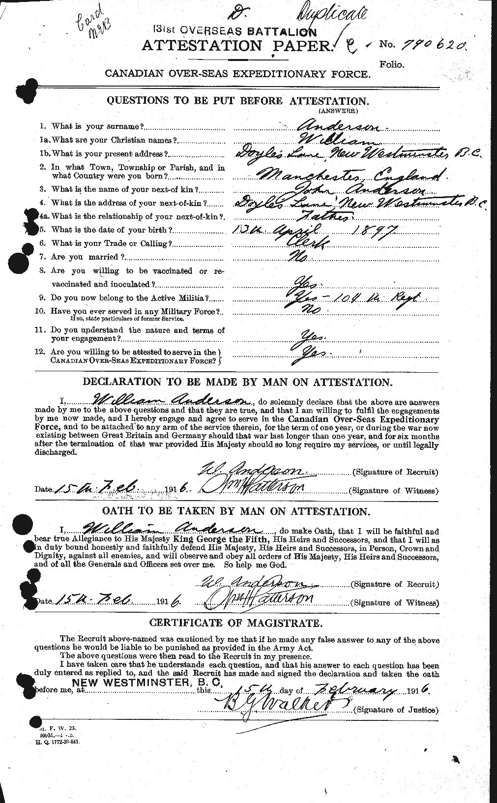 Dossiers du Personnel de la Première Guerre mondiale - CEC 210757a