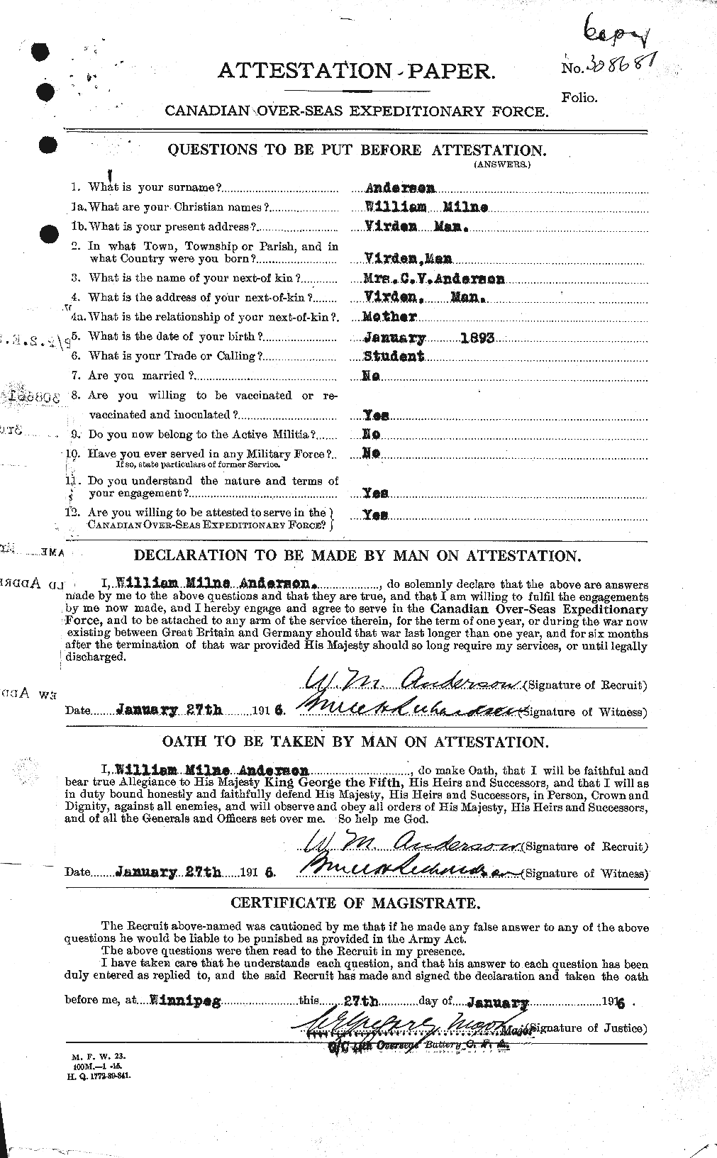 Dossiers du Personnel de la Première Guerre mondiale - CEC 210835a