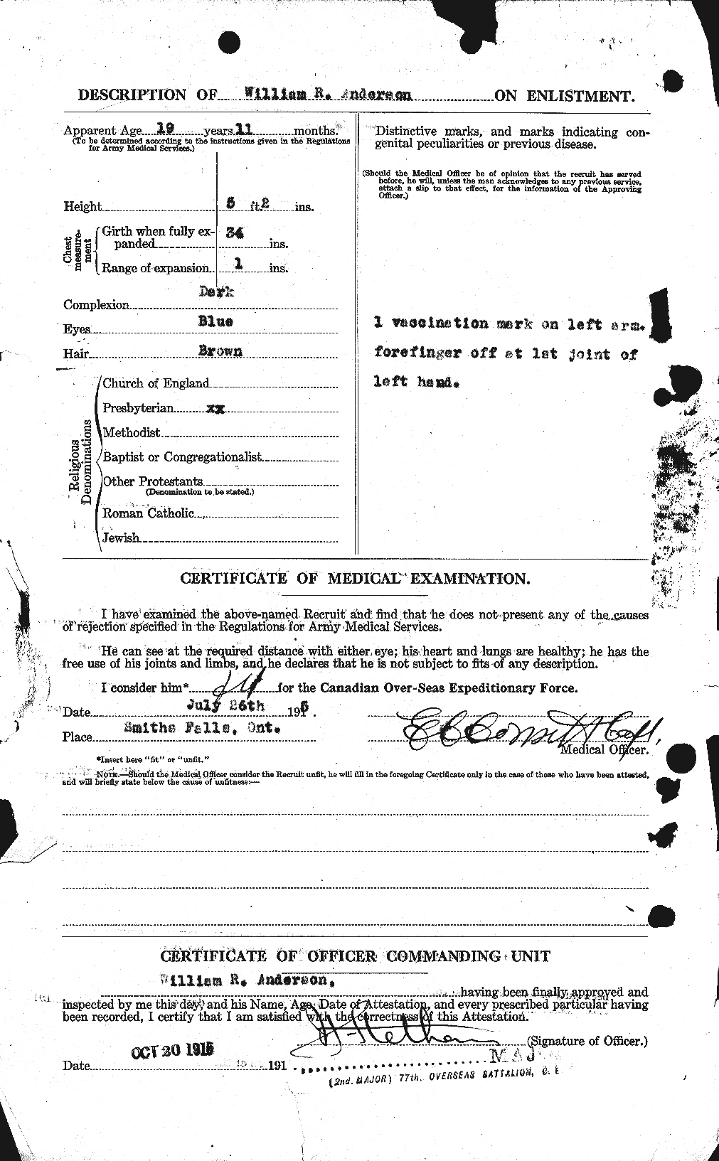 Dossiers du Personnel de la Première Guerre mondiale - CEC 210840b