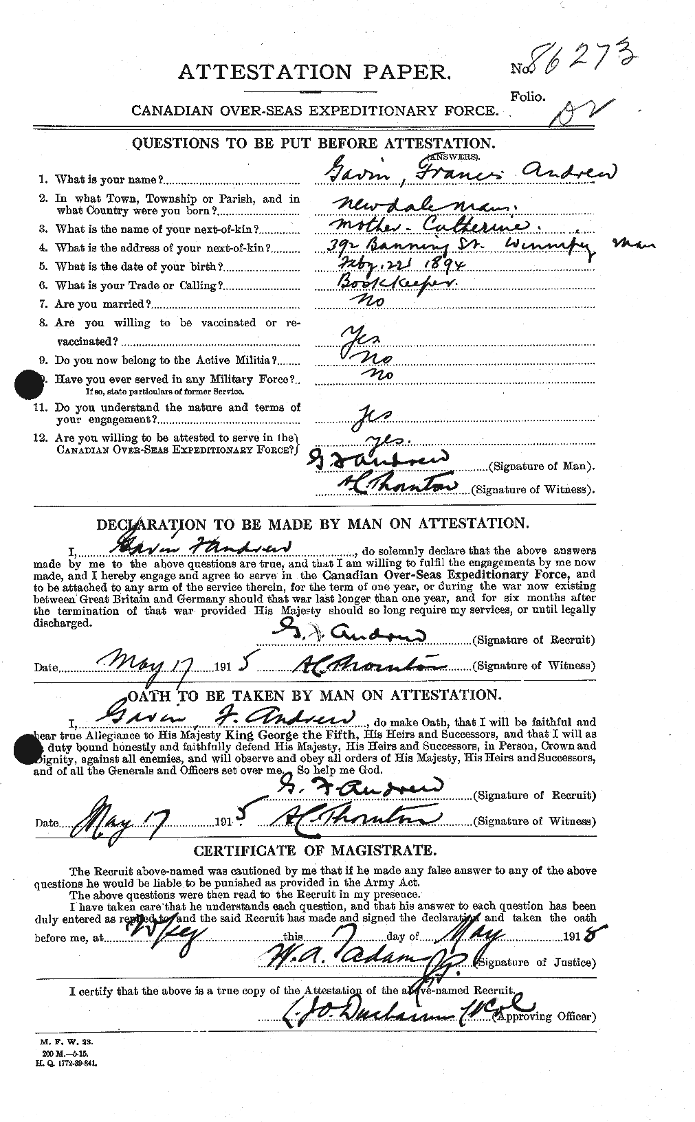 Dossiers du Personnel de la Première Guerre mondiale - CEC 210976a