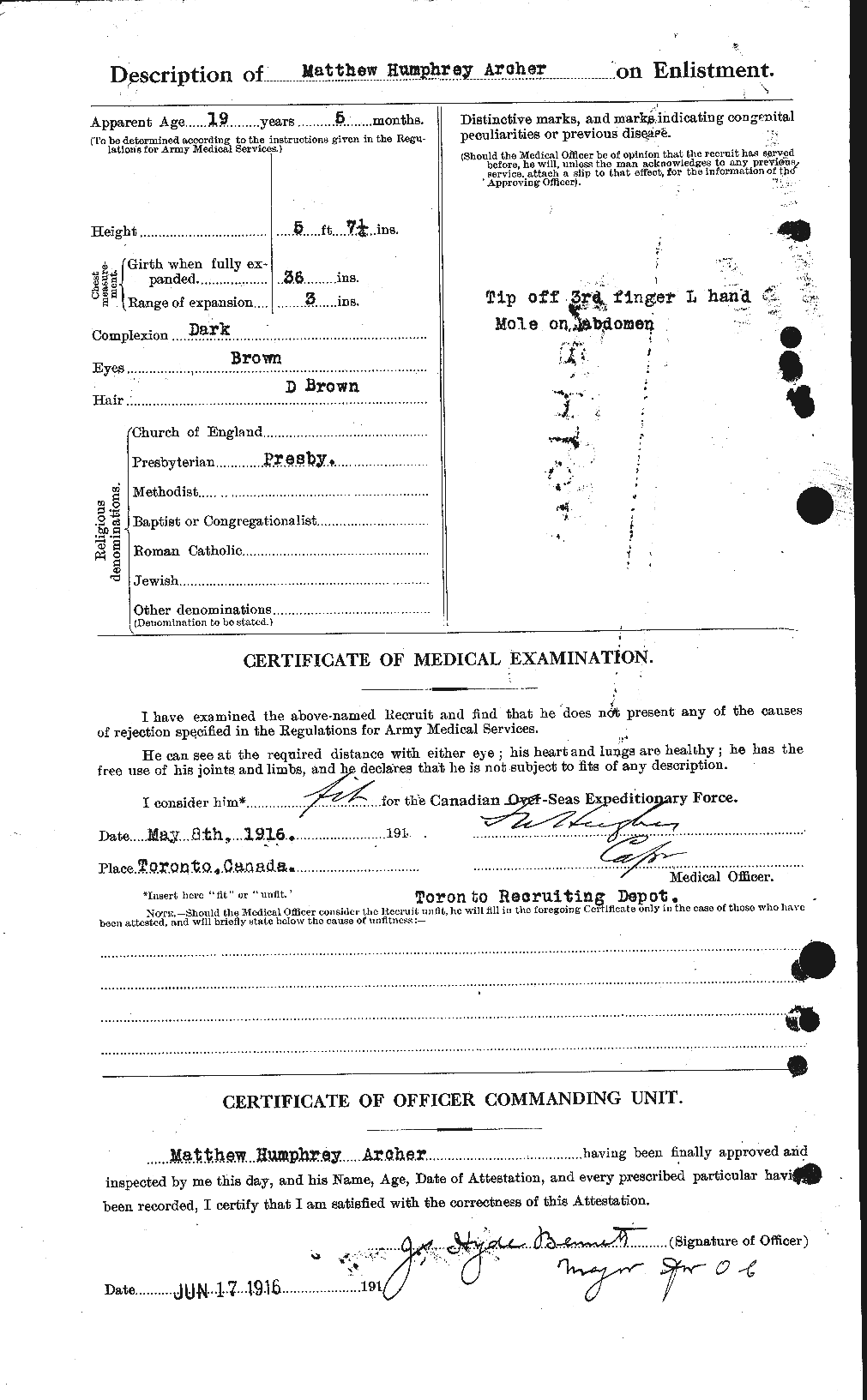 Dossiers du Personnel de la Première Guerre mondiale - CEC 211709b