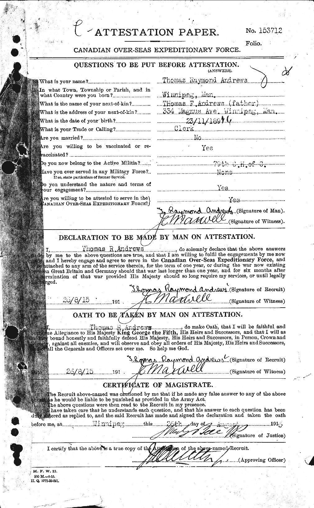 Personnel Records of the First World War - CEF 212066a