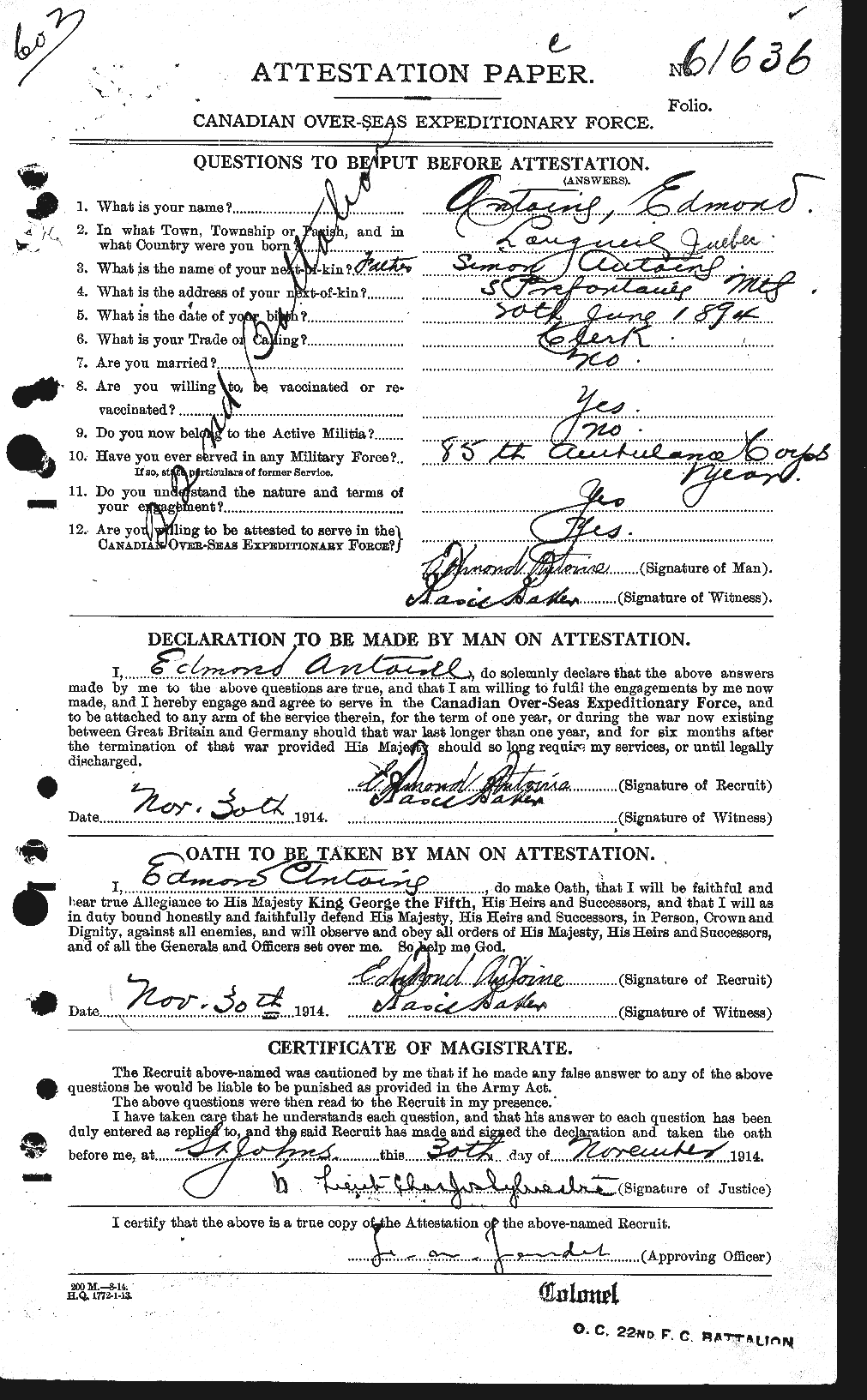 Personnel Records of the First World War - CEF 212118a
