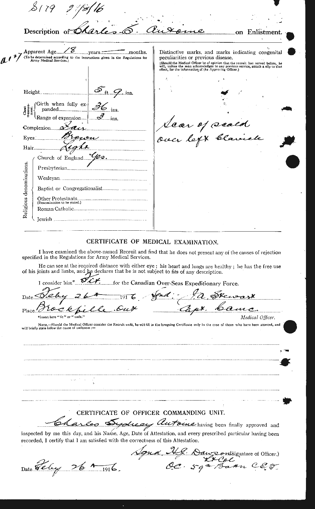 Dossiers du Personnel de la Première Guerre mondiale - CEC 212120b