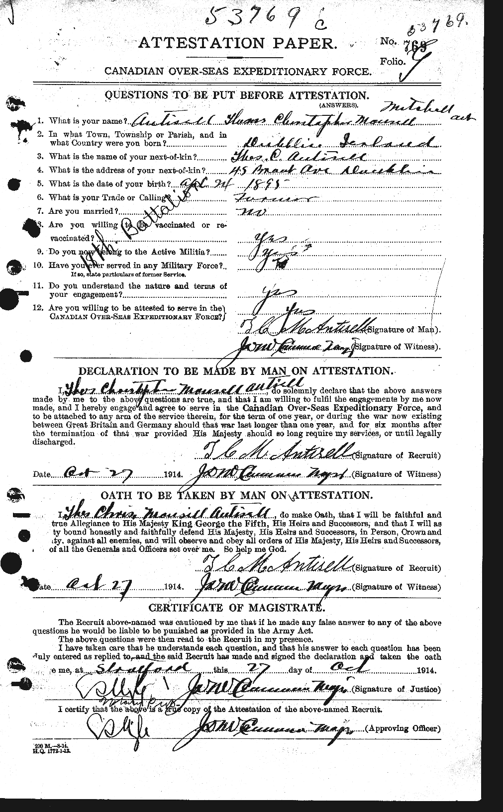 Personnel Records of the First World War - CEF 212131a