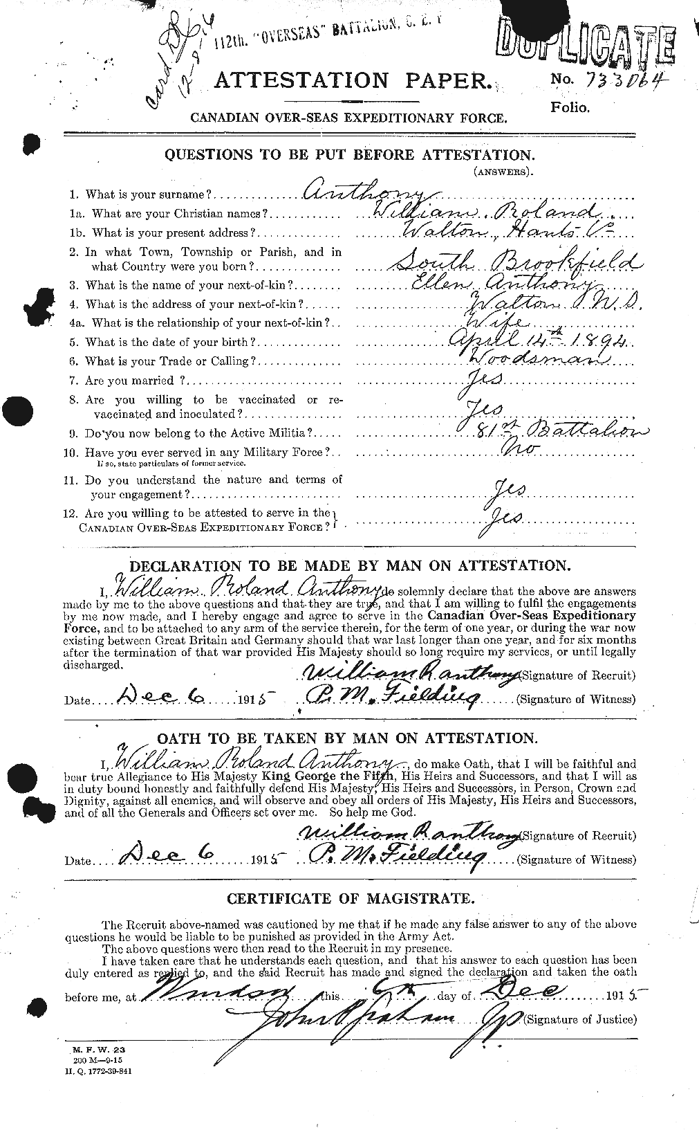 Personnel Records of the First World War - CEF 212160a