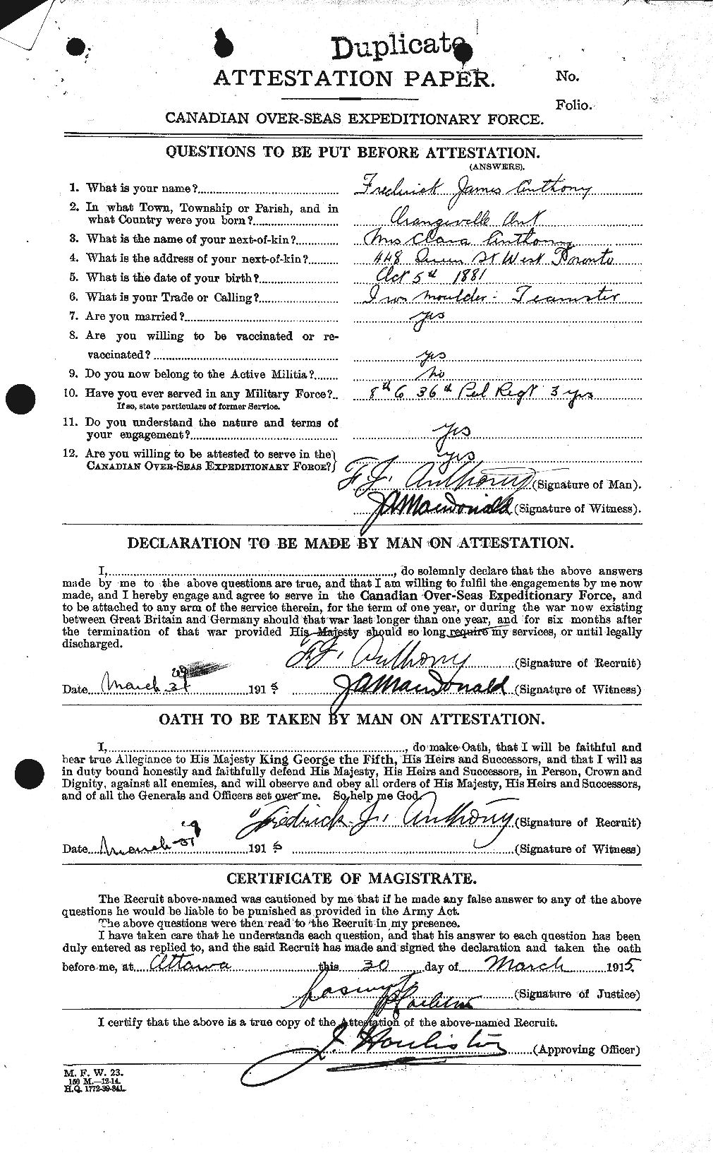 Personnel Records of the First World War - CEF 212213a