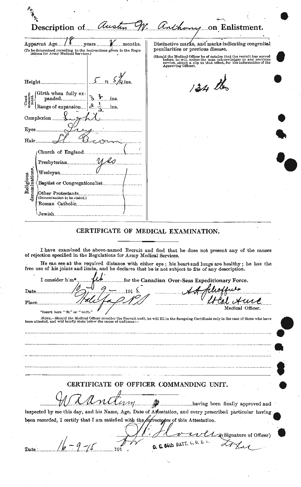 Dossiers du Personnel de la Première Guerre mondiale - CEC 212236b