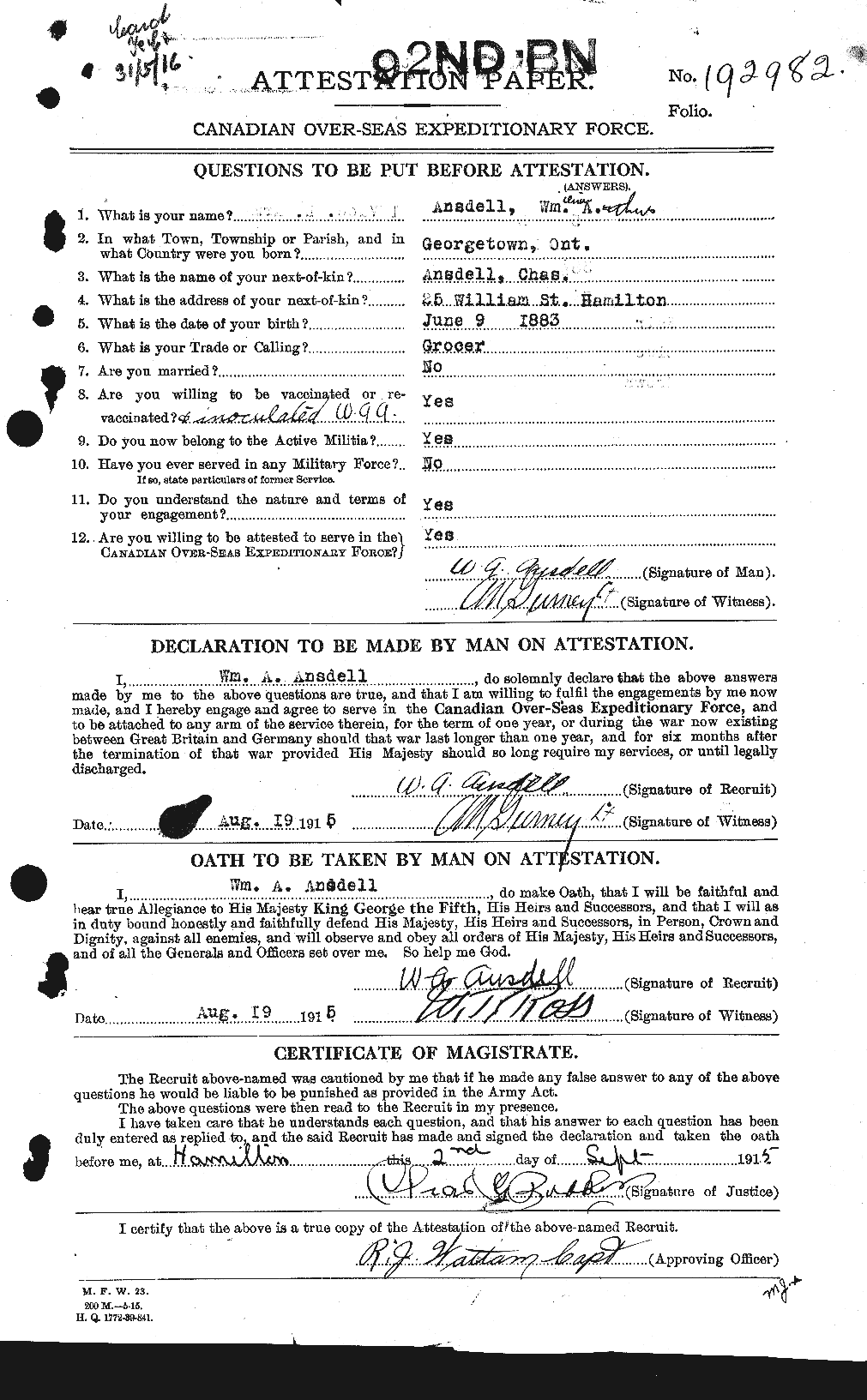 Personnel Records of the First World War - CEF 212358a