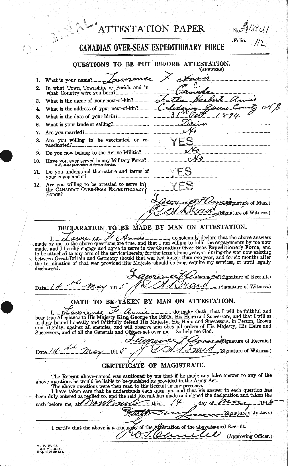 Personnel Records of the First World War - CEF 212403a