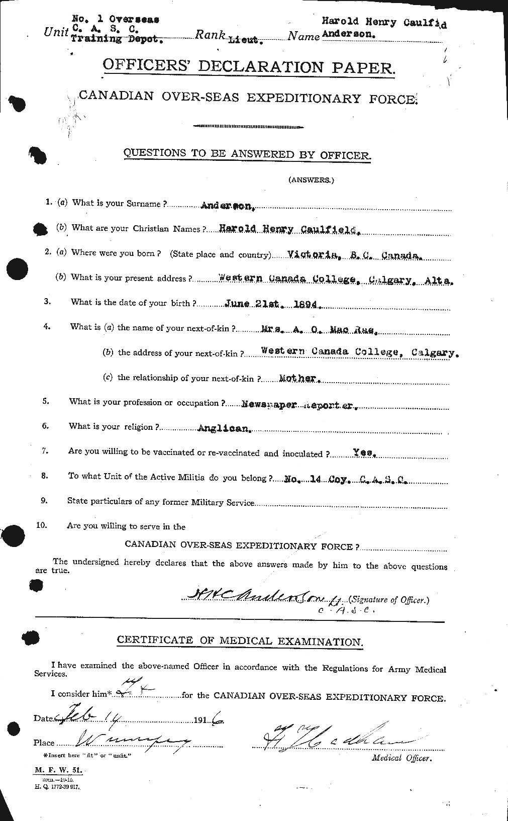 Personnel Records of the First World War - CEF 213288a