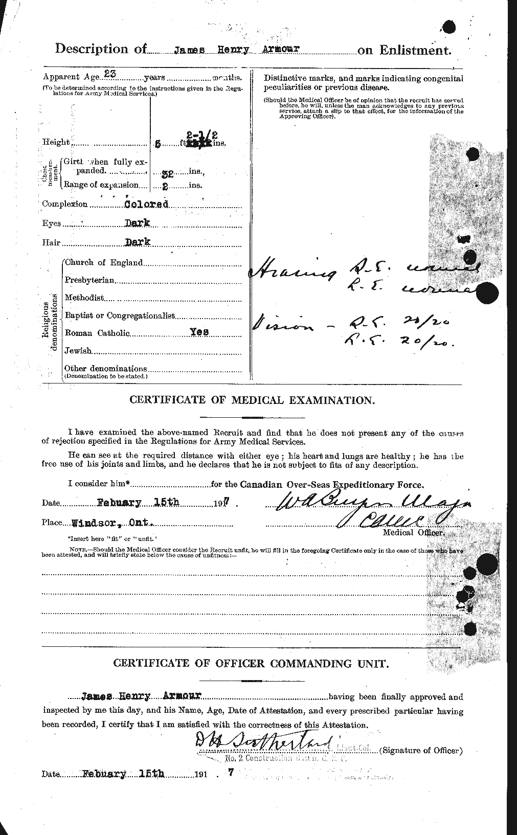 Dossiers du Personnel de la Première Guerre mondiale - CEC 213309b