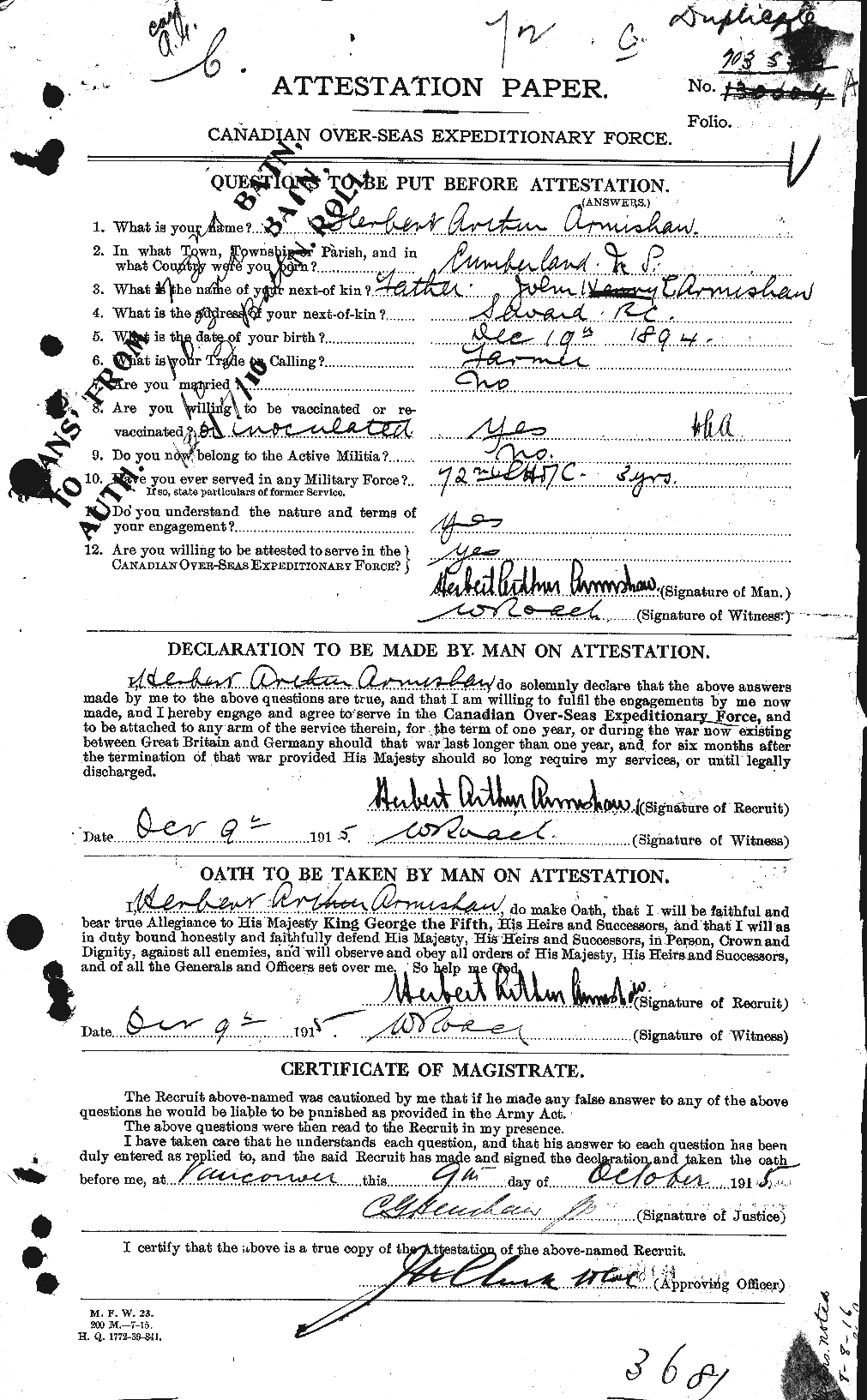 Personnel Records of the First World War - CEF 213470a