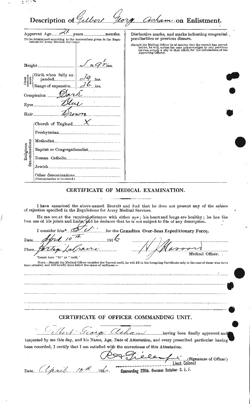 Dossiers du Personnel de la Première Guerre mondiale - CEC 214565b