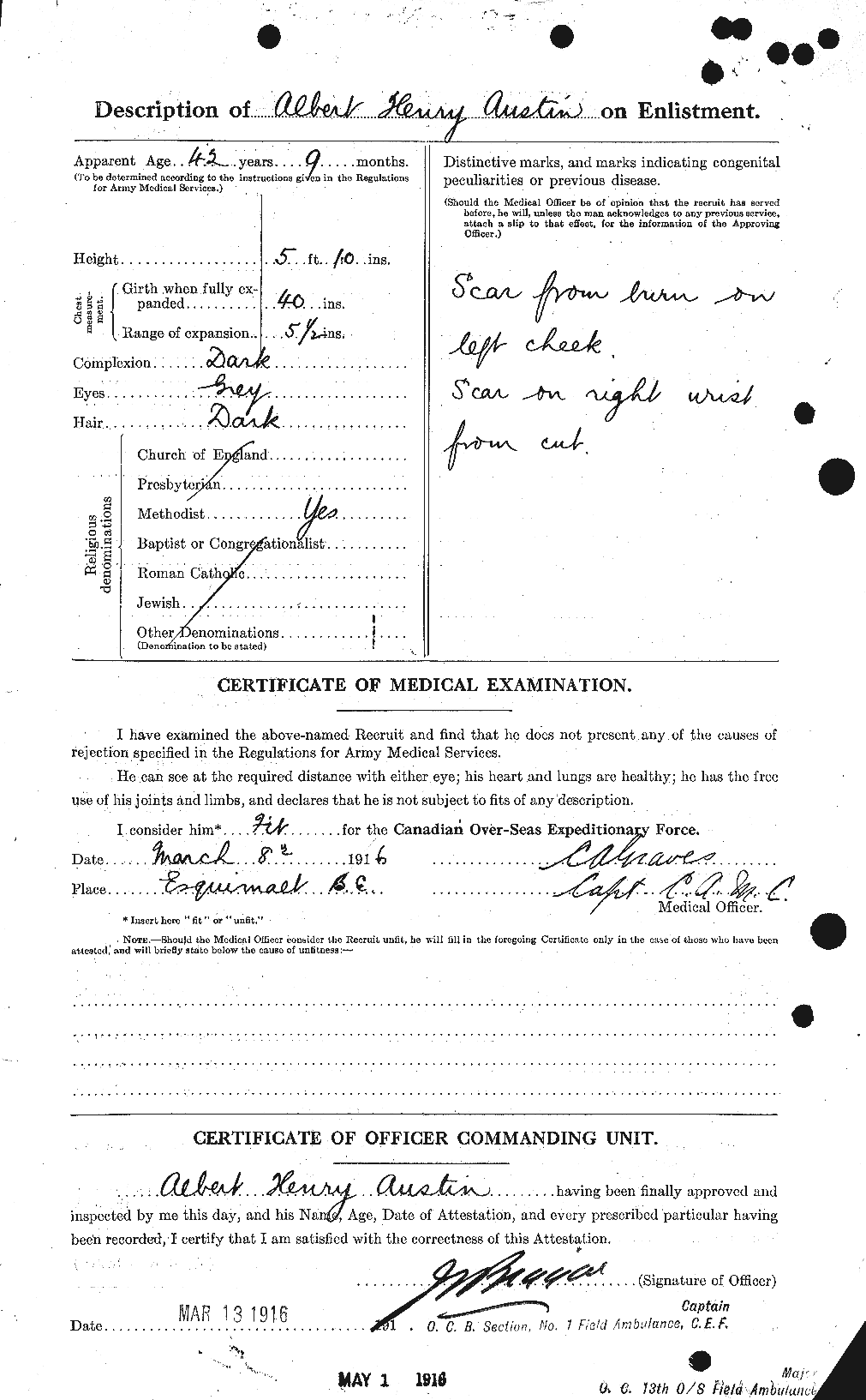 Dossiers du Personnel de la Première Guerre mondiale - CEC 215474b