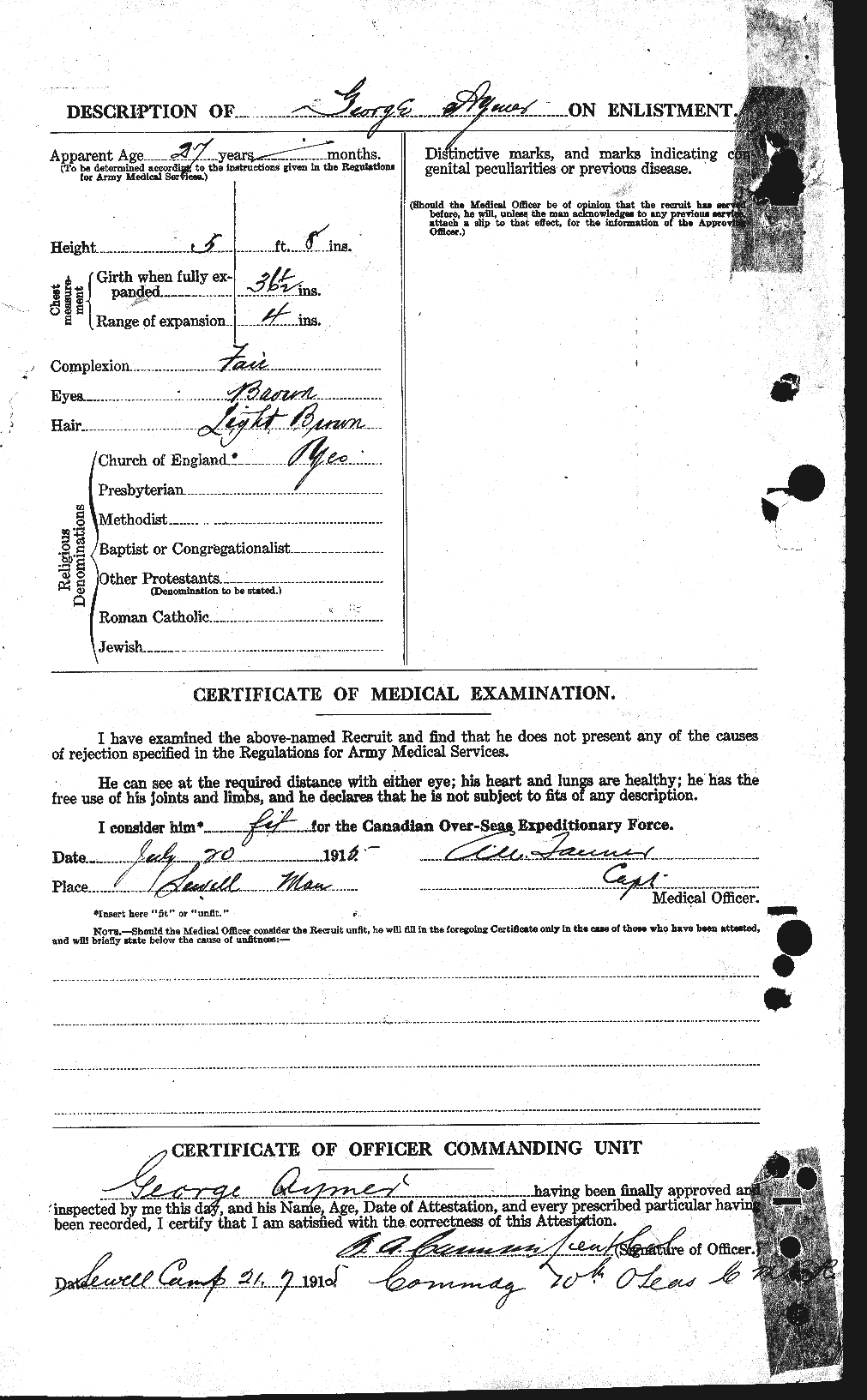 Dossiers du Personnel de la Première Guerre mondiale - CEC 215718b