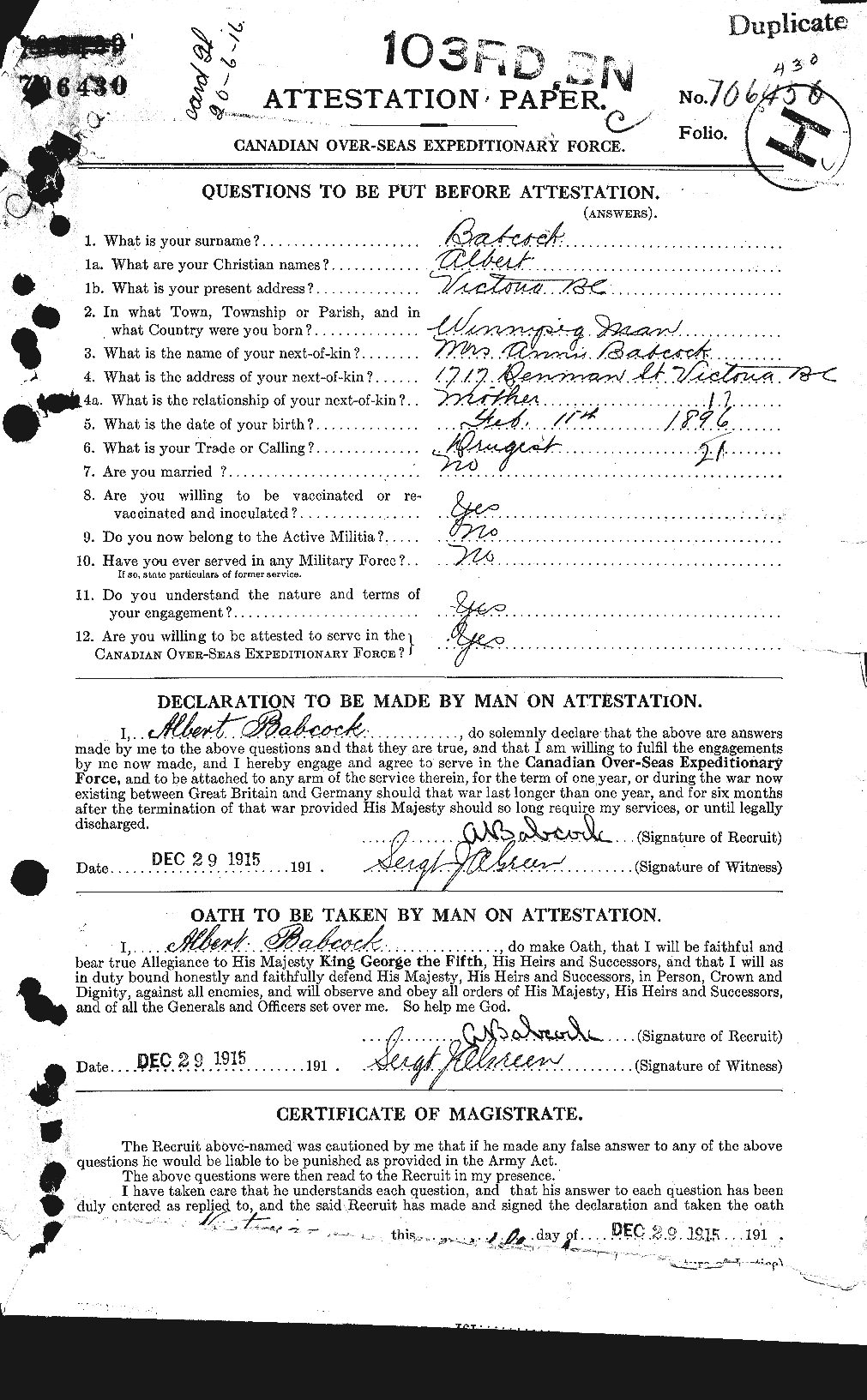 Personnel Records of the First World War - CEF 216015a