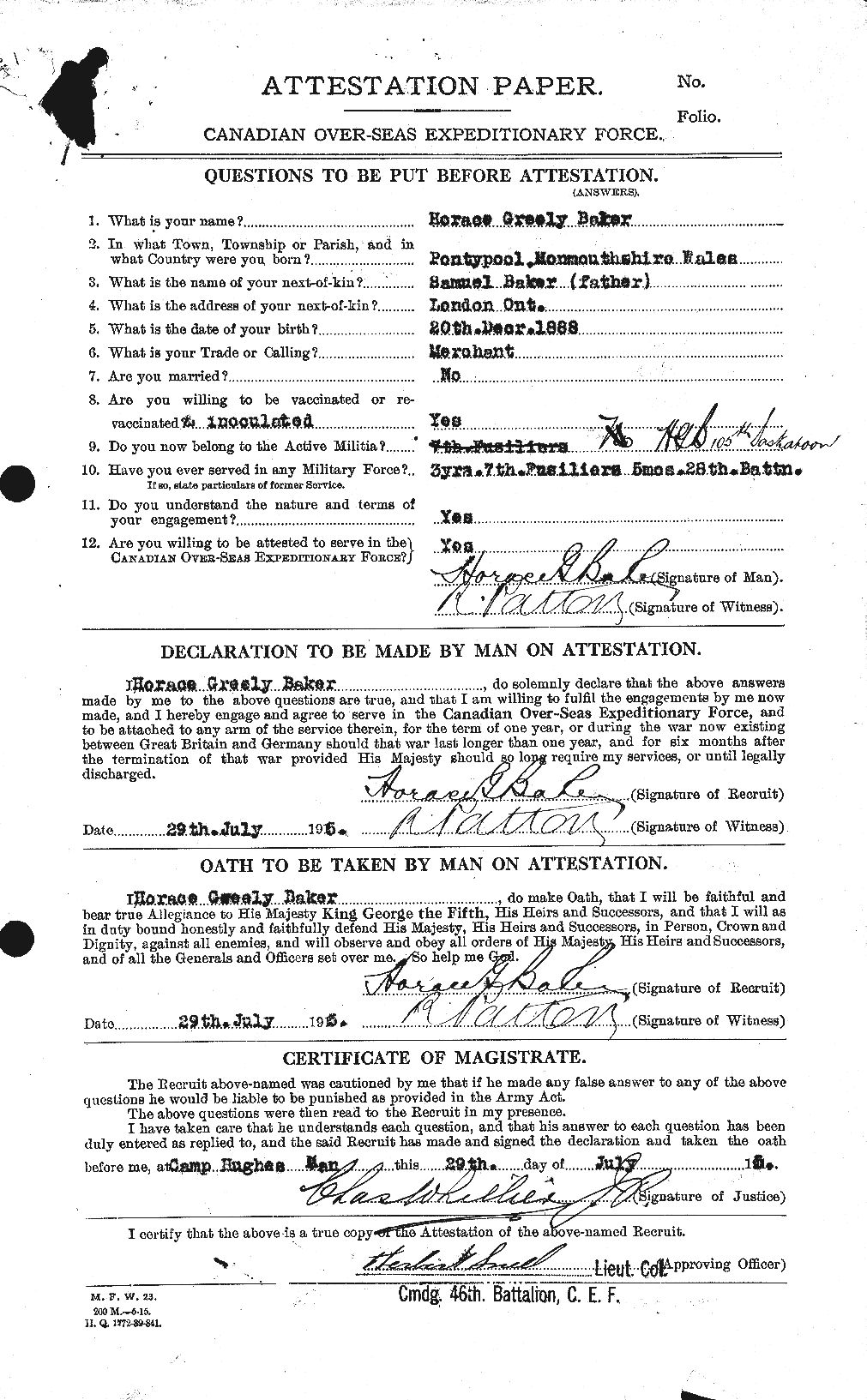 Personnel Records of the First World War - CEF 216102a