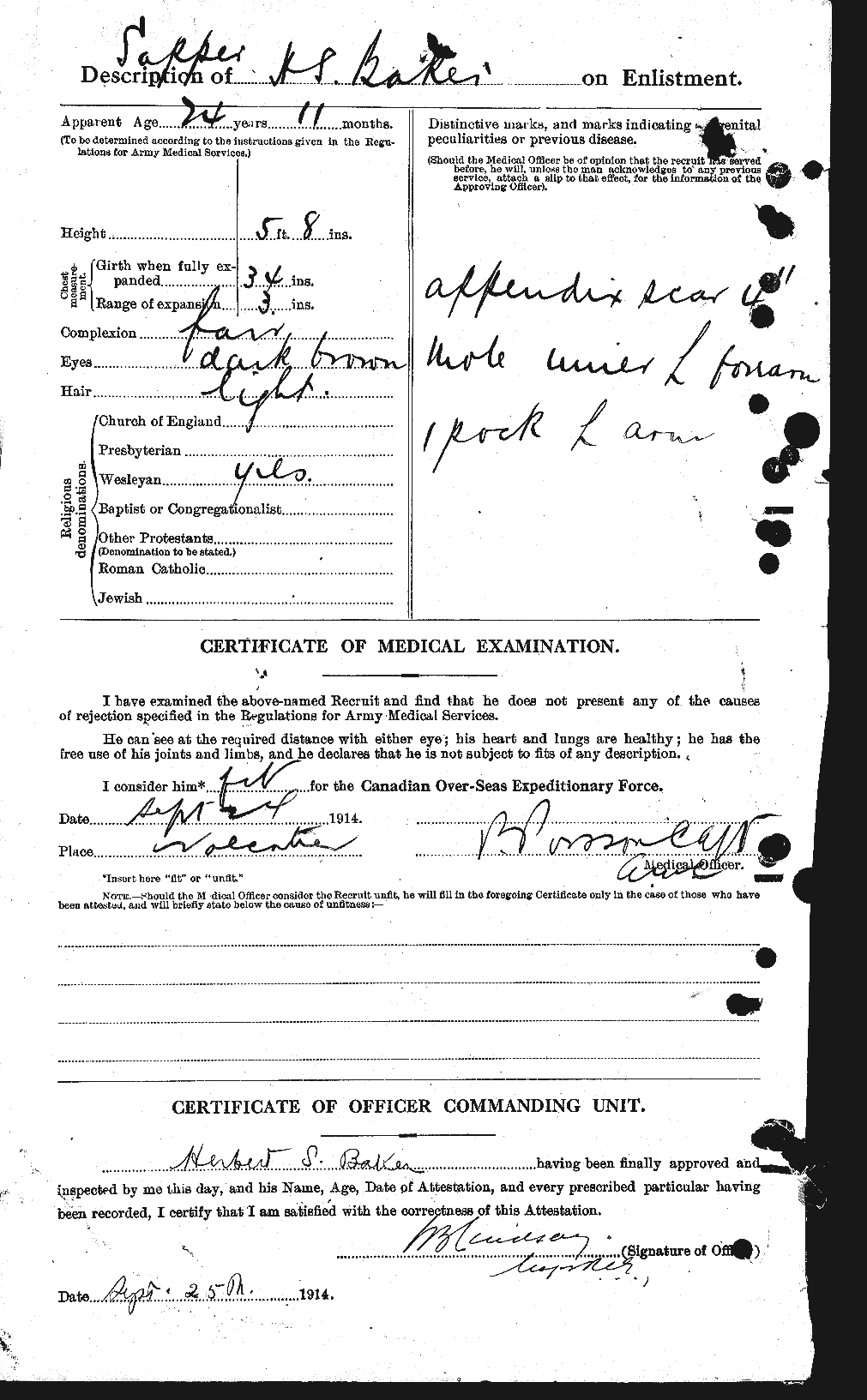 Dossiers du Personnel de la Première Guerre mondiale - CEC 216109b