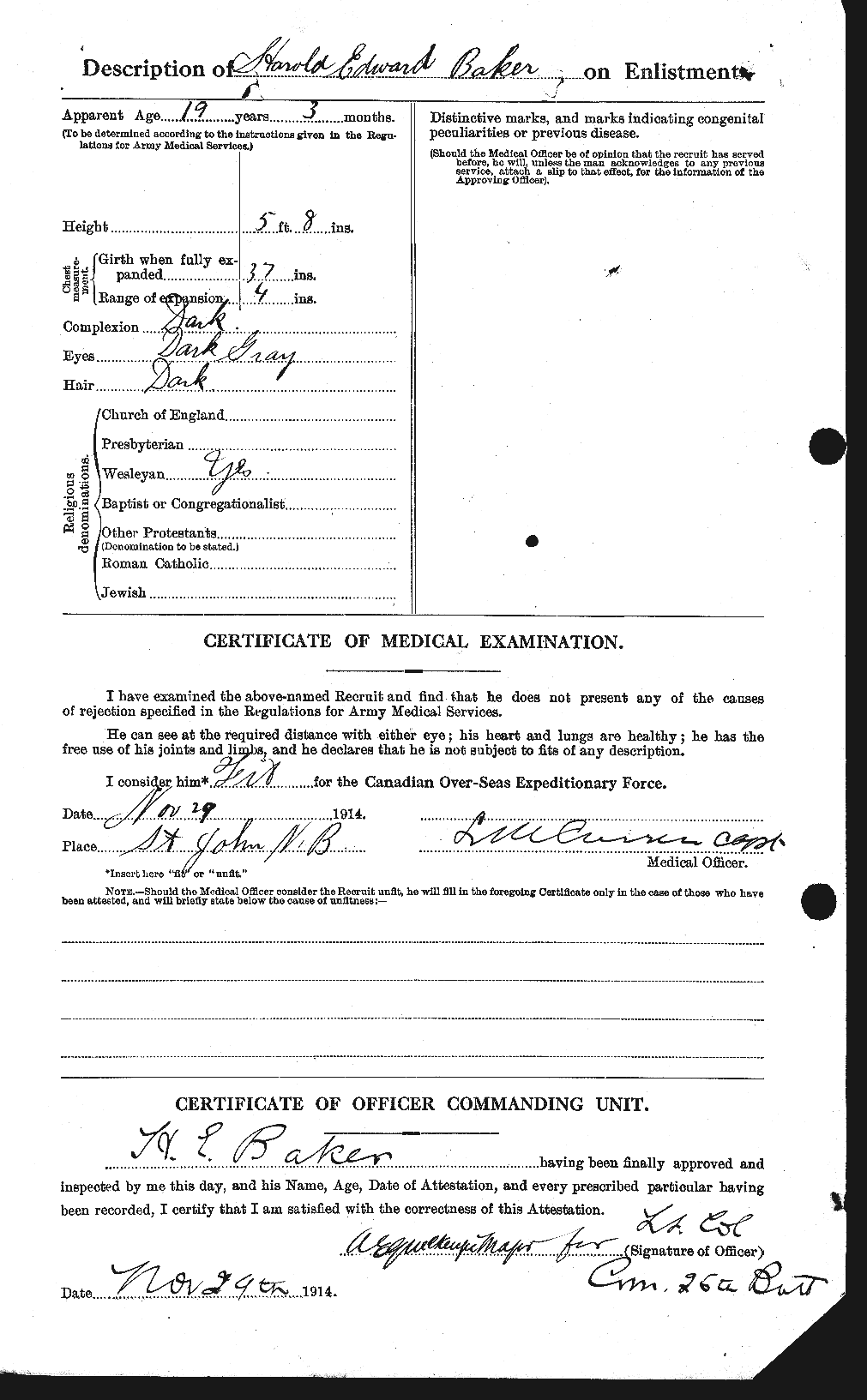 Dossiers du Personnel de la Première Guerre mondiale - CEC 216189b