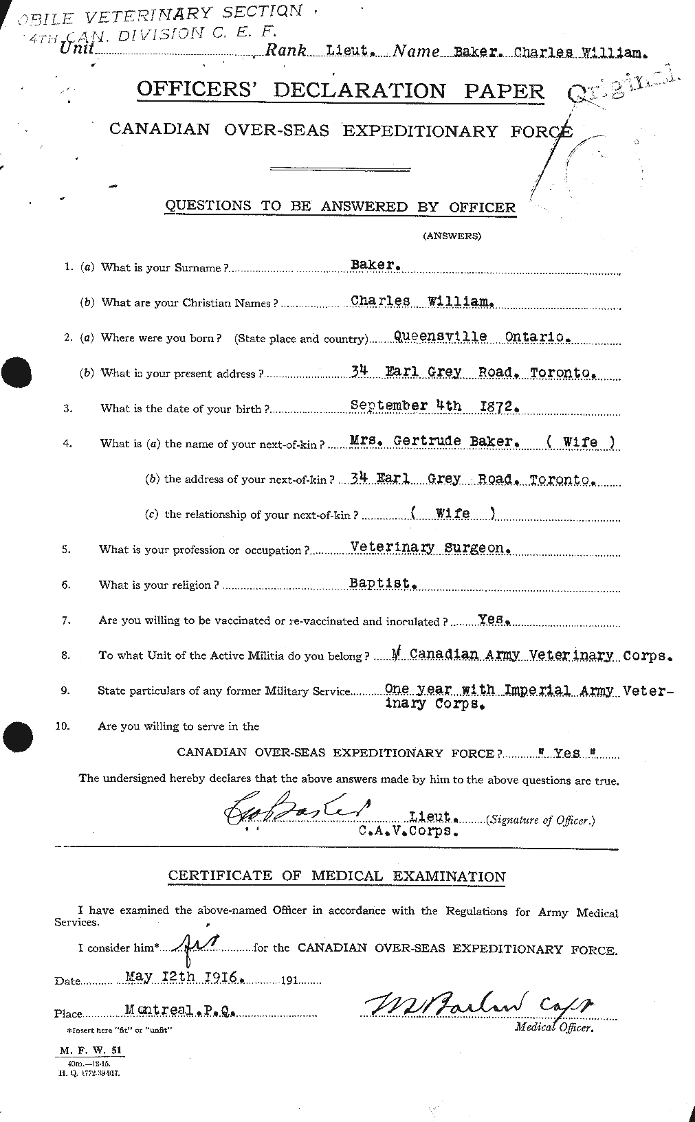 Dossiers du Personnel de la Première Guerre mondiale - CEC 216435a