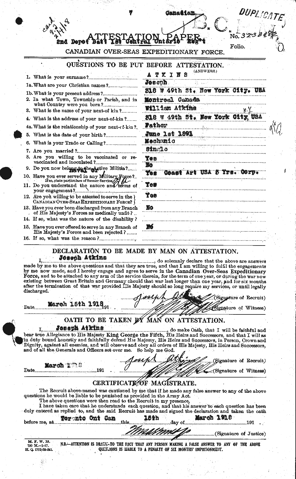 Personnel Records of the First World War - CEF 216811a