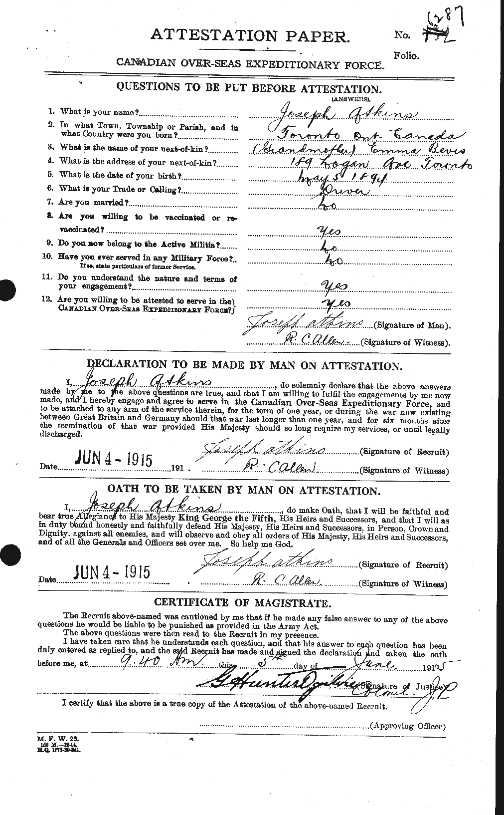 Personnel Records of the First World War - CEF 216812a