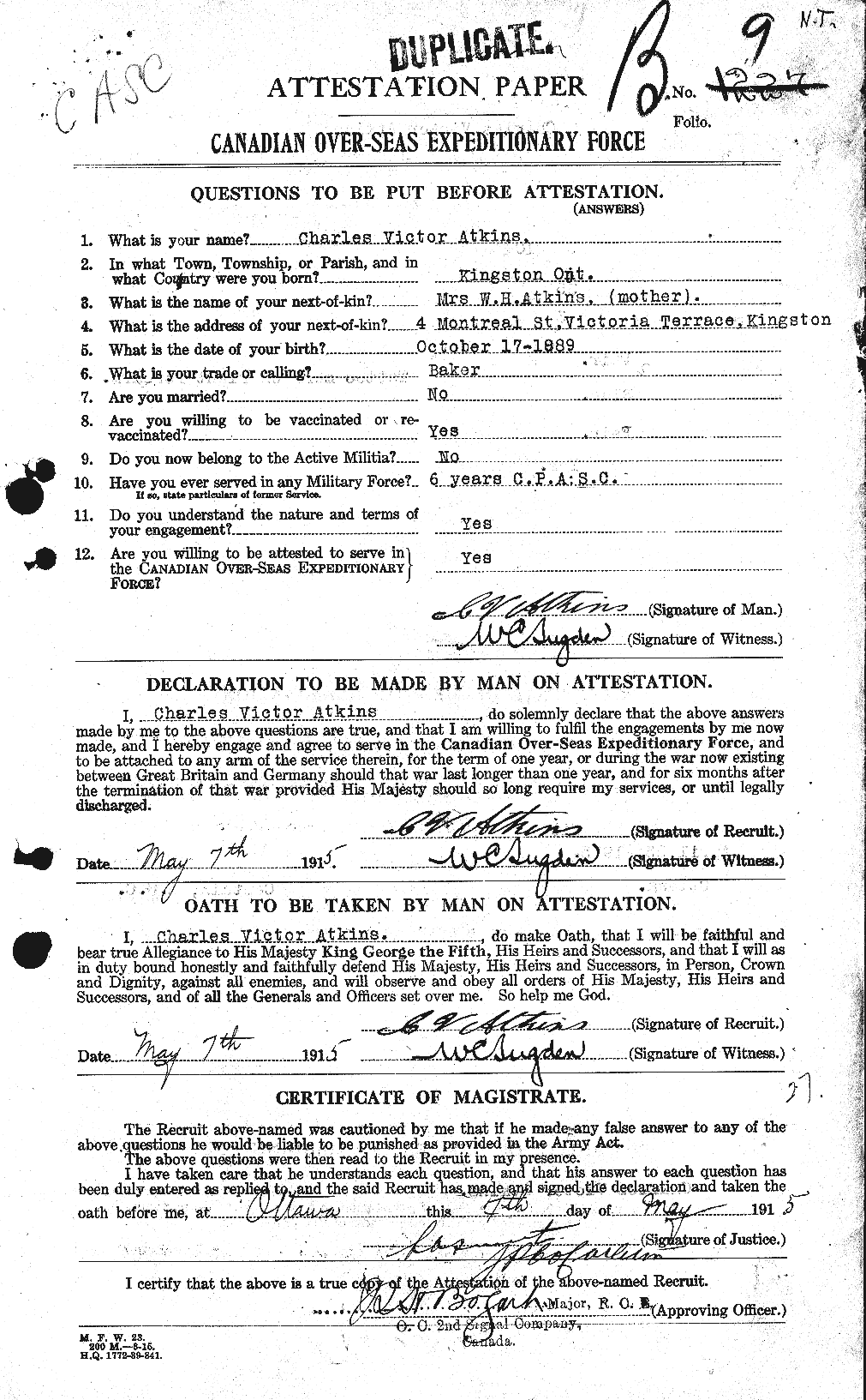 Personnel Records of the First World War - CEF 216883a