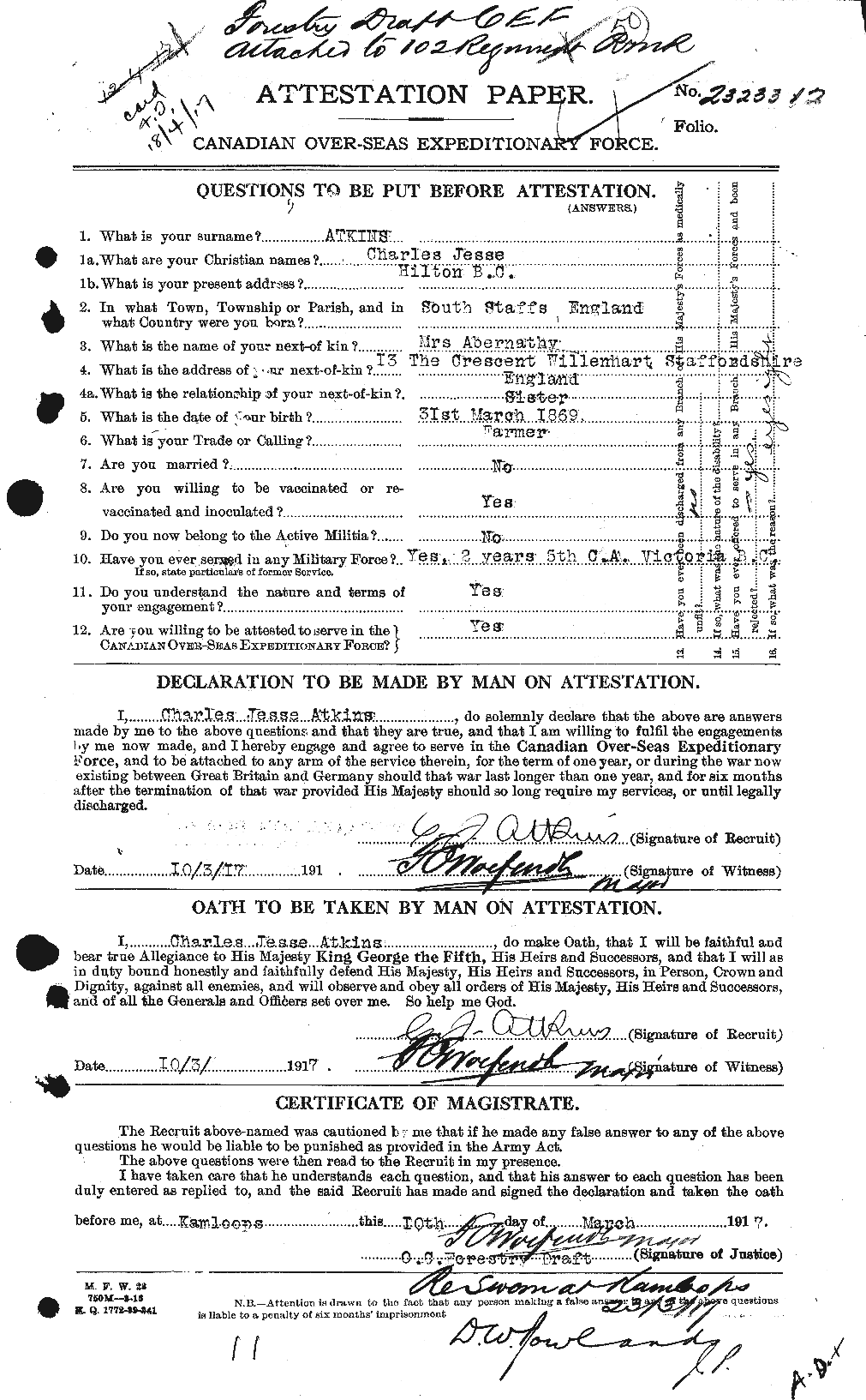 Personnel Records of the First World War - CEF 216884a