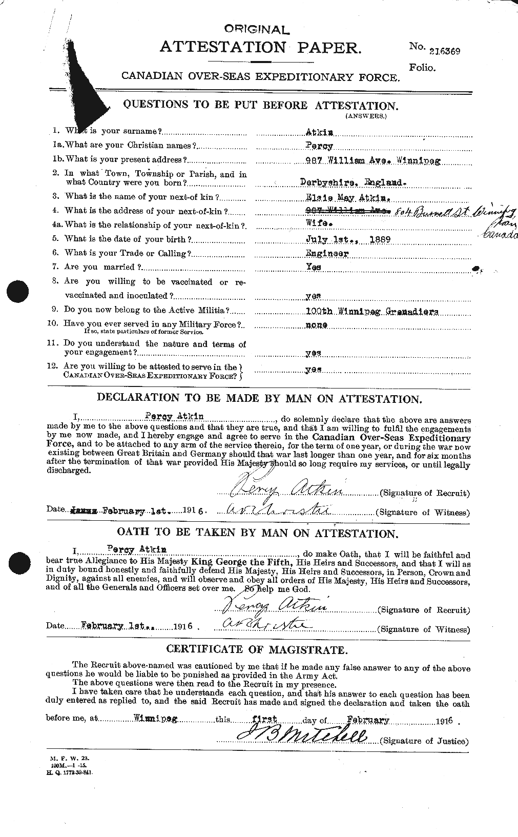 Personnel Records of the First World War - CEF 216914a